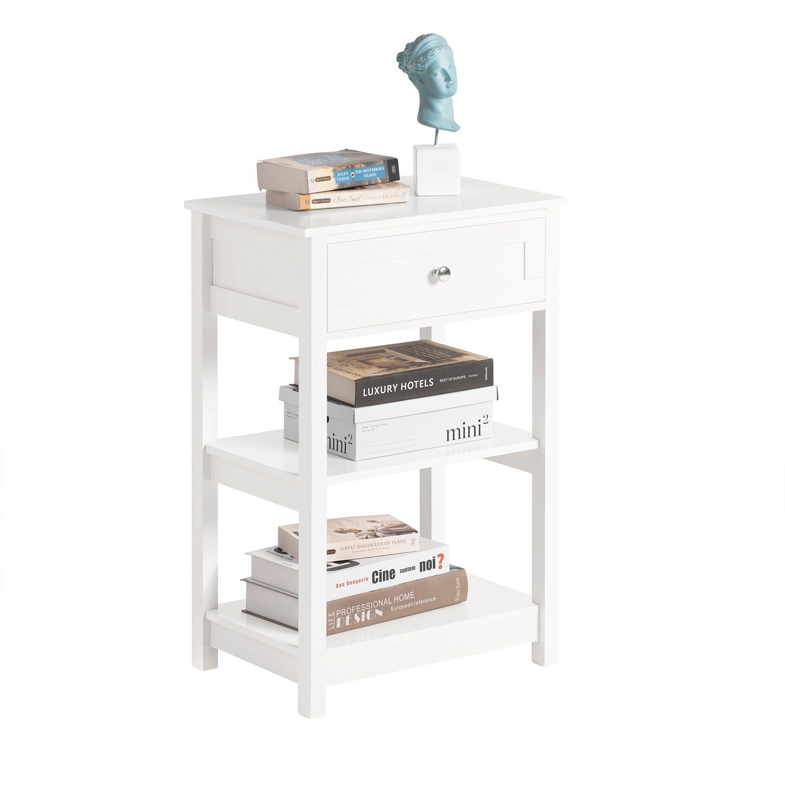 SoBuy Beistelltisch FBT46, Nachttisch Couchtisch Beistelltisch mit 1 Schublade und 2 Ablagen