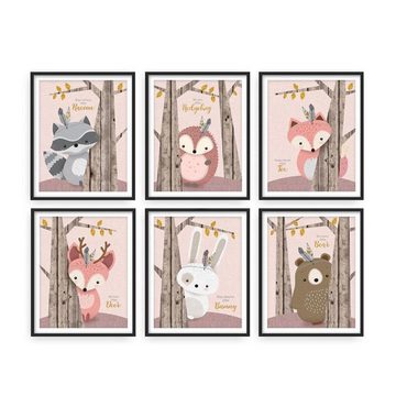 Pippolipo Poster, (6er Set), Bilder Babyzimmer Kinderzimmer Tiermotive Deko Wohnzimmer A4 Kinderposter Kinderbilder Tiere Waldtiere für Kinder Junge Mädchen, Modell A4P9