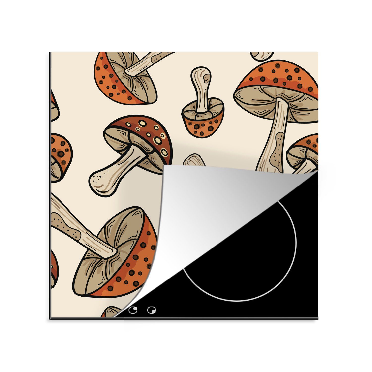 MuchoWow Herdblende-/Abdeckplatte Muster - Pilze - Orange, Vinyl, (1 tlg), 78x78 cm, Ceranfeldabdeckung, Arbeitsplatte für küche