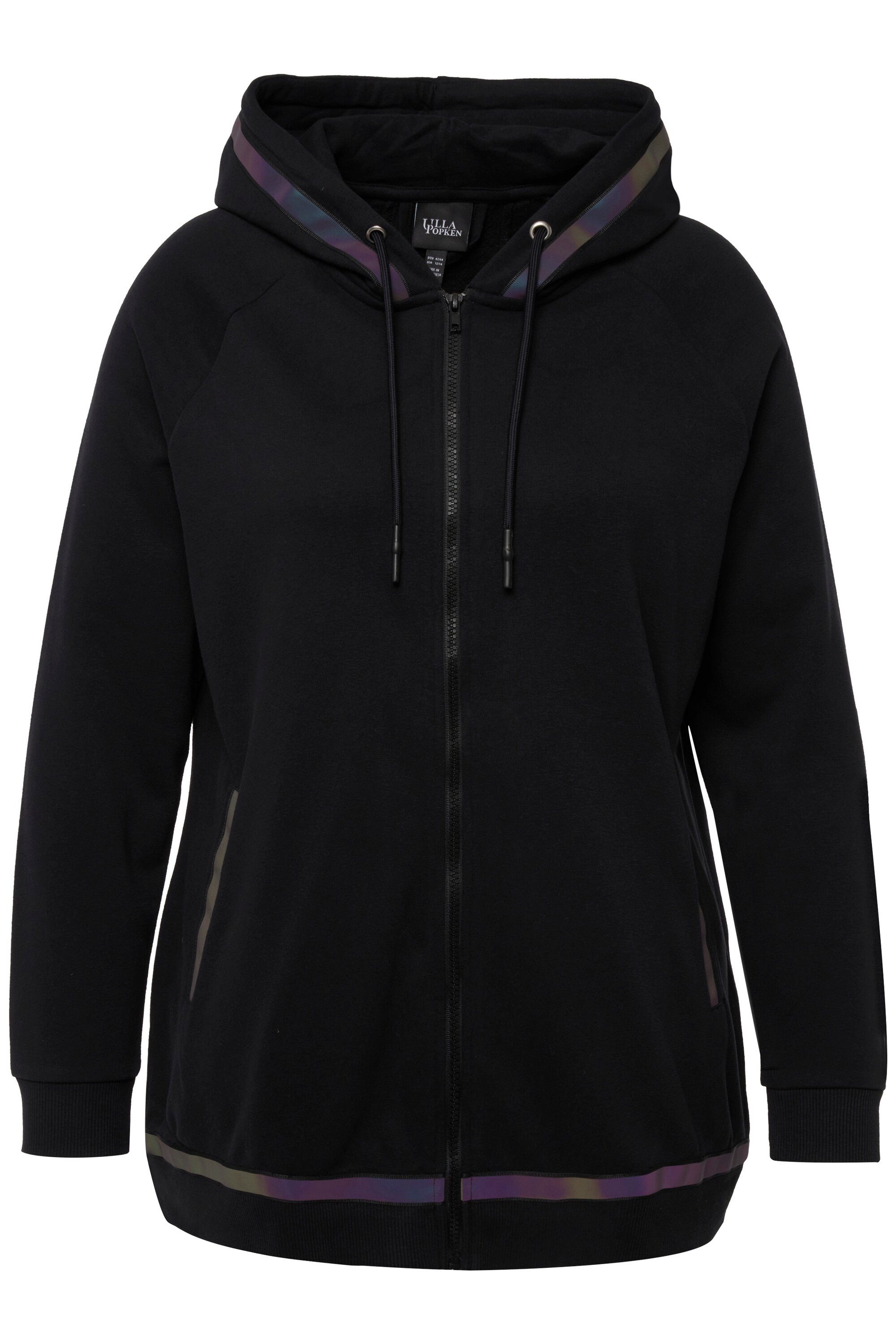 Ulla Popken Sweatjacke Hoodie Kapuze Regenbogen-Reflektorstreifen günstig online kaufen