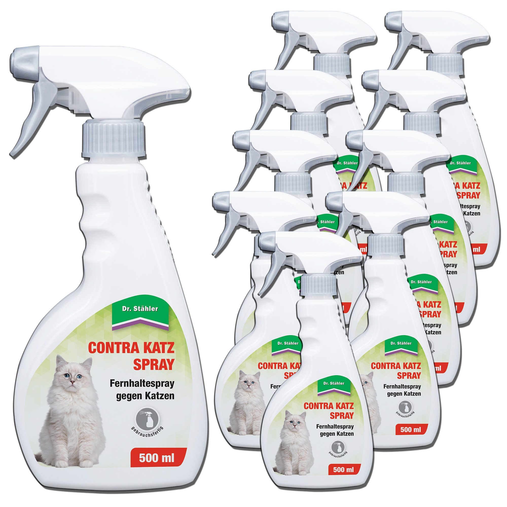 Dr. Stähler Vergrämungsmittel Contra Katzen-Fernhaltespray: Zuverlässiger Katzenschutz, 5000 ml, 10 x 500 ml Katzen-Fernhaltespray Contra Katz Schutz für Haus & Garten, Contra Katz Spray – Fernhaltespray für Garten, Wände & Beete
