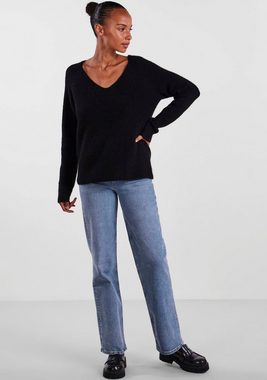 pieces V-Ausschnitt-Pullover PCELLEN LS V-NECK KNIT NOOS BC mit Wolle