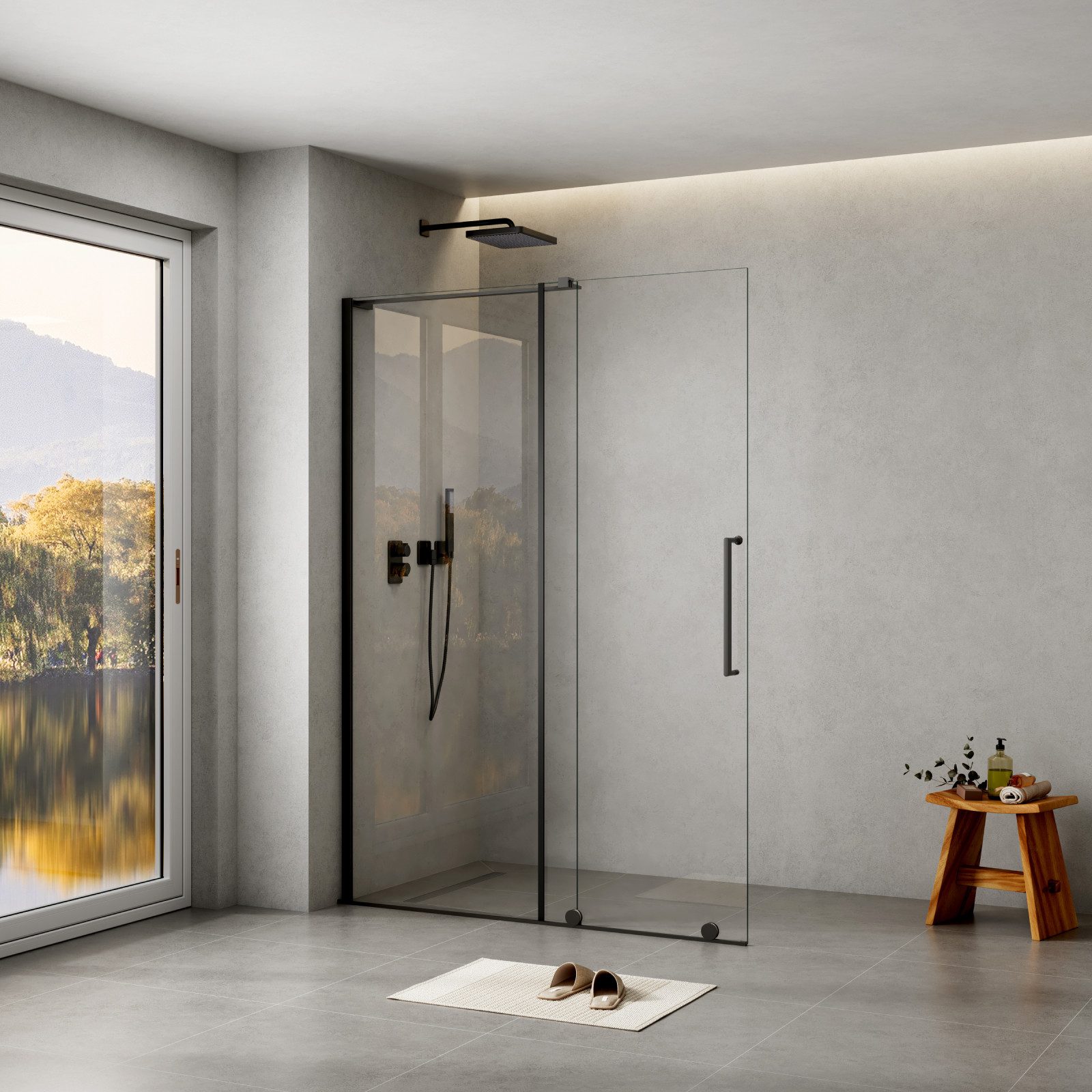WITEN&NOCK Duschwand Walk In Schiebetür 8mm Glas mit Nano Duschabtrennung Höhe 195cm
