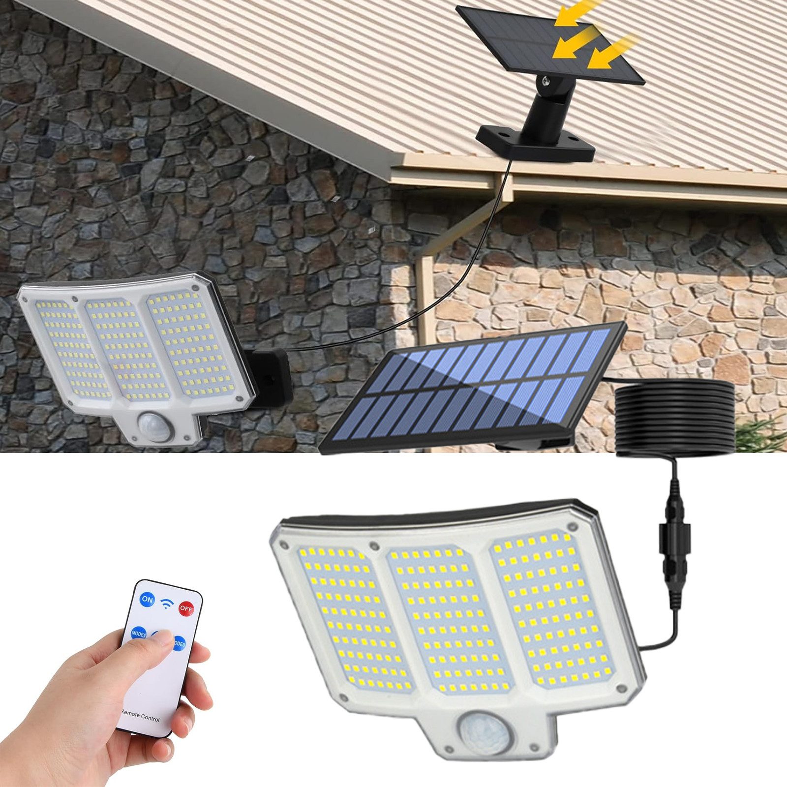 BlingBin LED Solarleuchte 210/300 LED Superhelle Solarleuchten mit Bewegungsmelder, Wasserdicht, LED fest integriert, Tageslichtweiß, LED