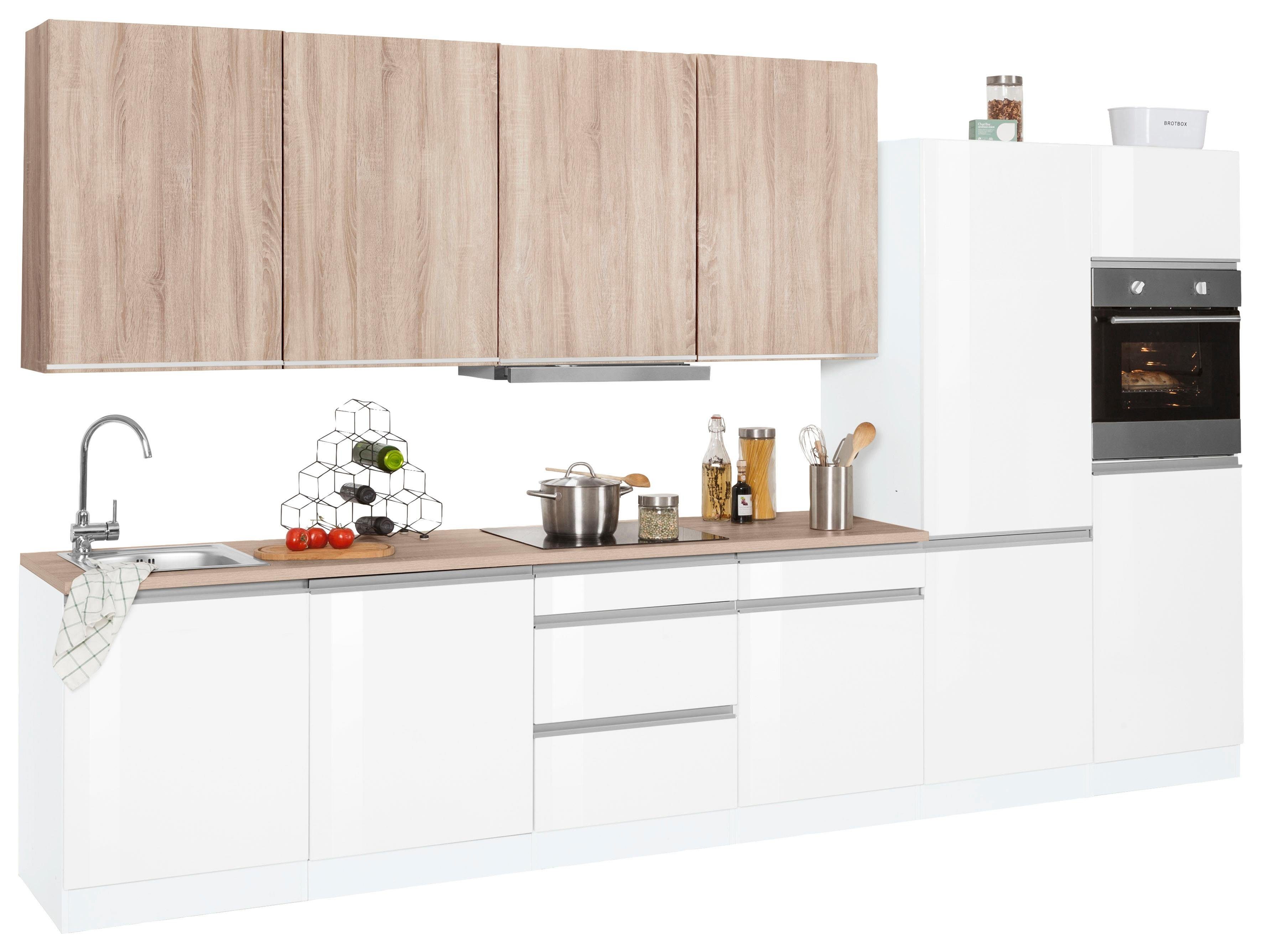 Front: weiß Hochglanz/eichefarben | Korpus: weiß