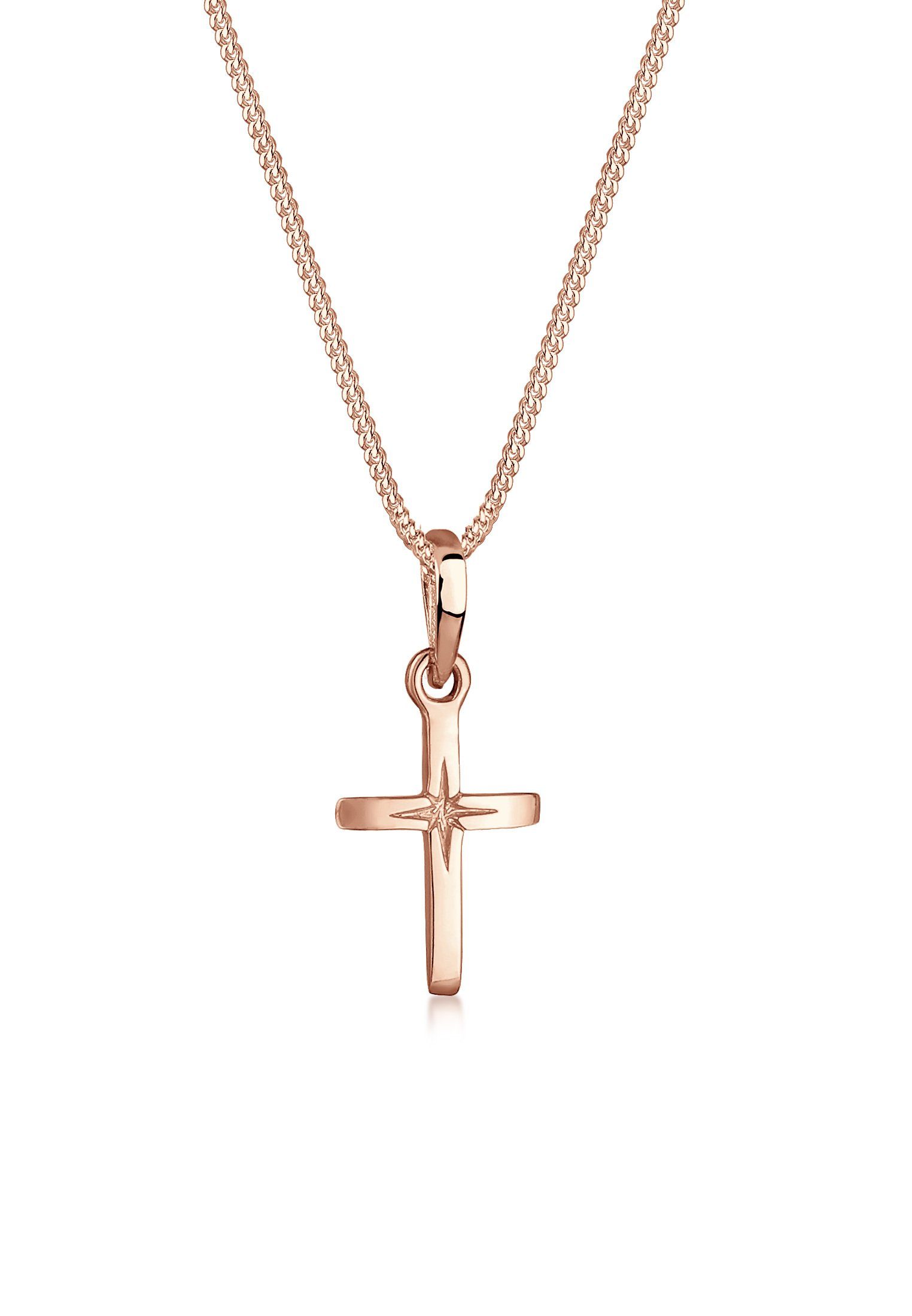 Elli Kette mit Anhänger Kreuz Religion Stern Details 925 Silber, Kreuz