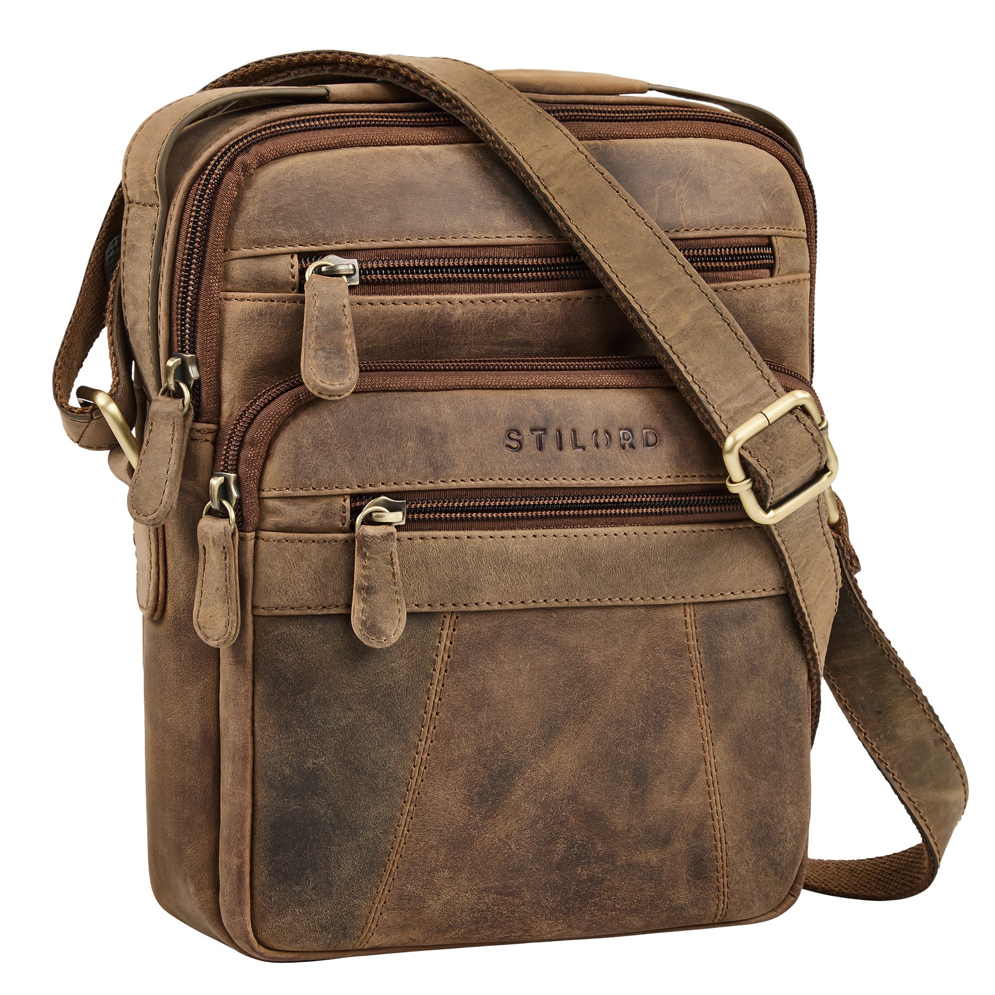 Schultertasche "Omar" Umhängetasche Herren Klein Leder Tablet bis 8.4 Zoll