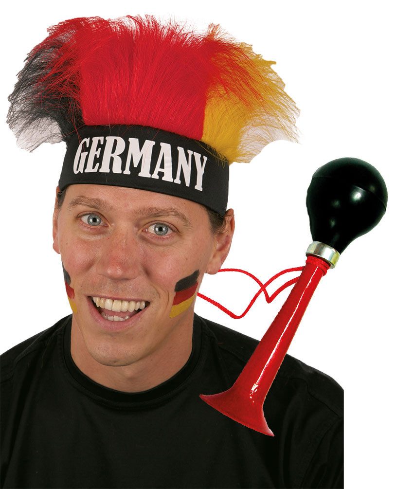 Karneval-Klamotten Kostüm EM Perücke mit Fußball-Tröte Deutschland, Deutschland Fußball EM 2024 Fan Artikel Set Europameisterschaft
