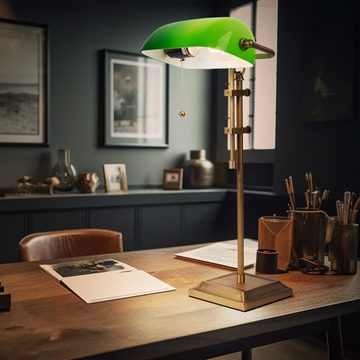 Globo Schreibtischlampe, Leuchtmittel nicht inklusive, Bankerlampe Tischlampe altmessing Tischleuchte grün Glas Leselampe