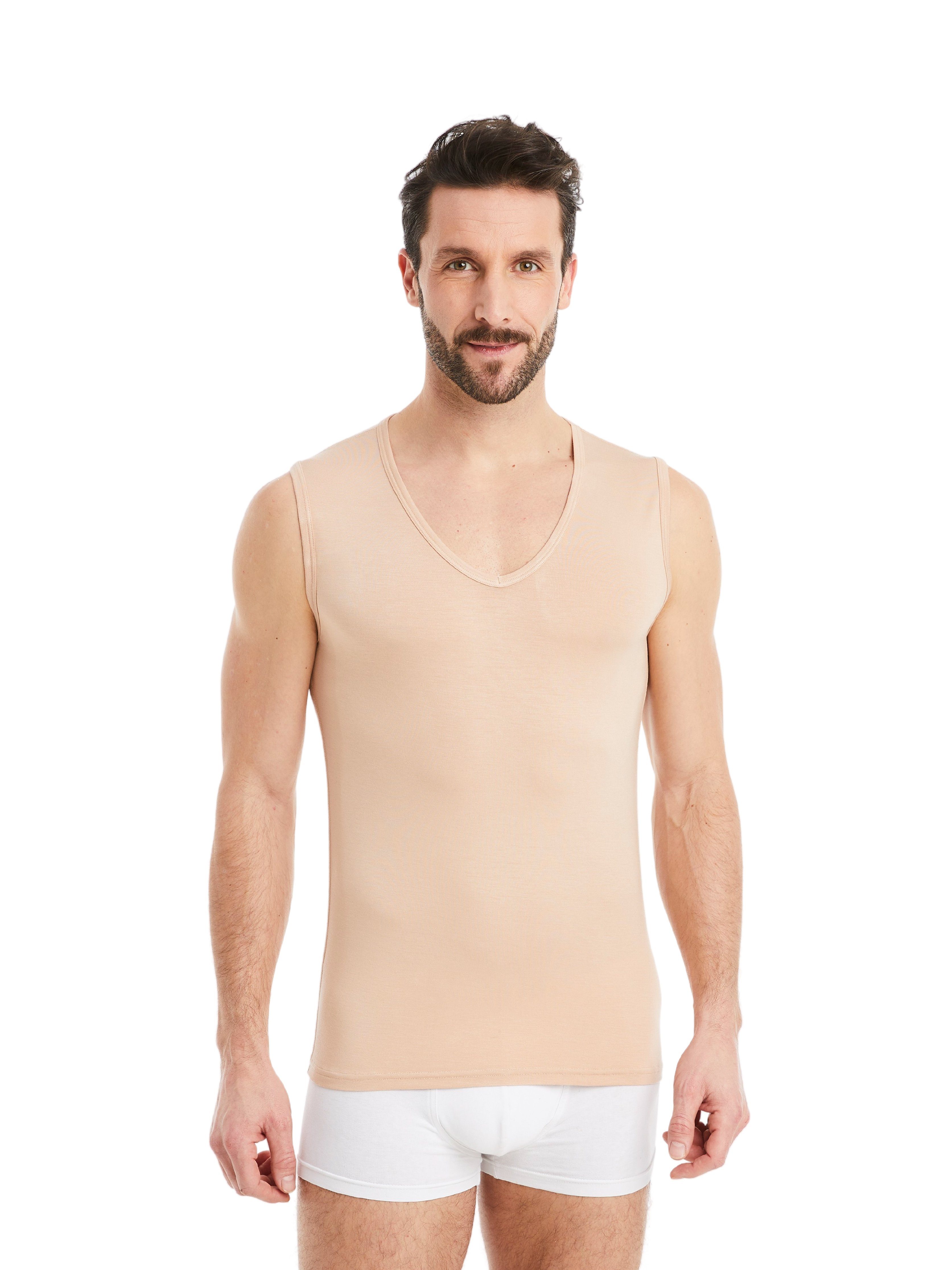 FINN Design Achselhemd Business Unterhemd Ärmellos mit V-Ausschnitt Herren feiner Micro-Modal Stoff, maximaler Tragekomfort Light-Beige