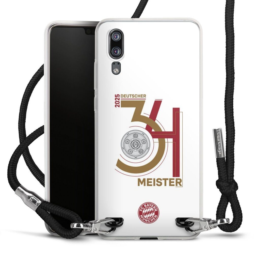 DeinDesign Handyhülle FC Bayern München Meister Offizielles Lizenzprodukt, Huawei P20 Handykette Hülle mit Band Case zum Umhängen Cover mit Kette