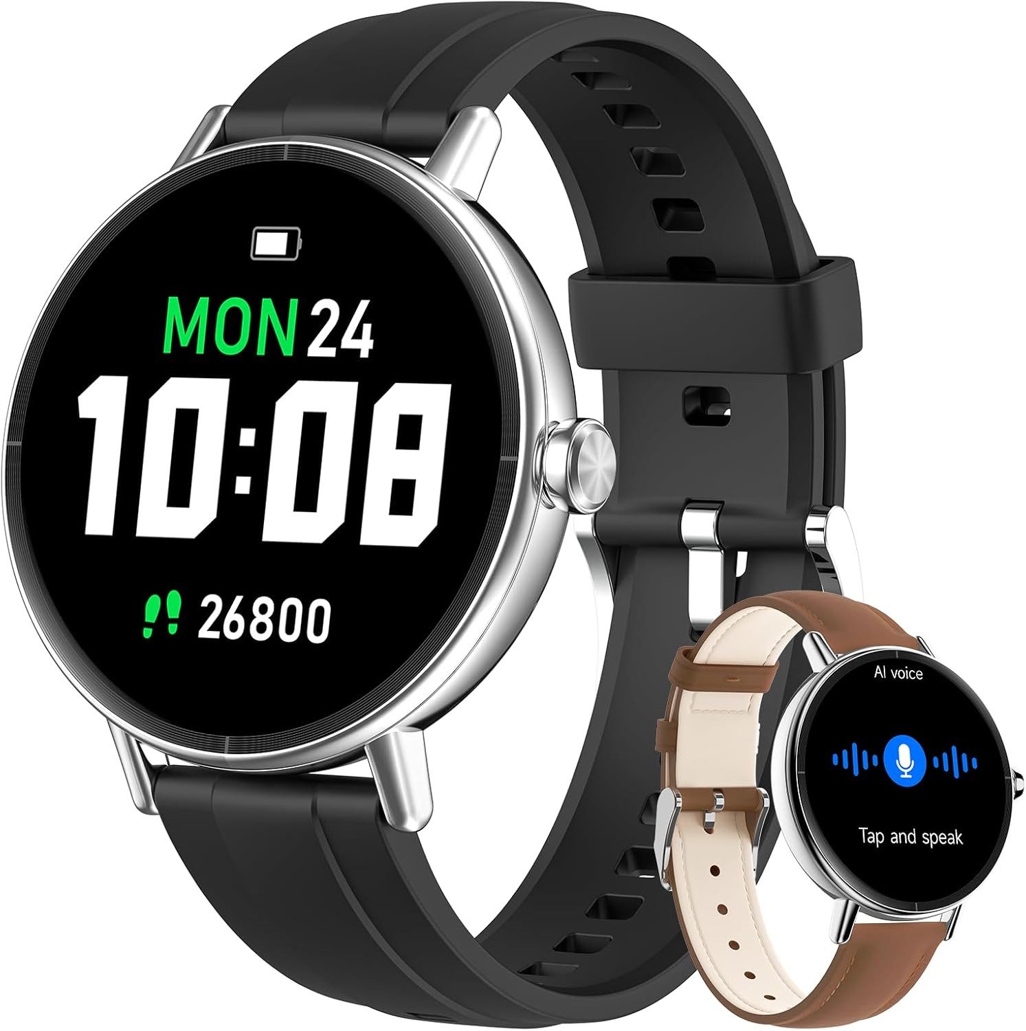 Zevelora Damen Smartwatch mit Bluetooth-Telefonie und Gesundheitsfunktionen Smartwatch (1.27 Zoll, Andriod iOS), Fitnessuhr für Damen mit Anruffunktion und über 100 Sportmodi