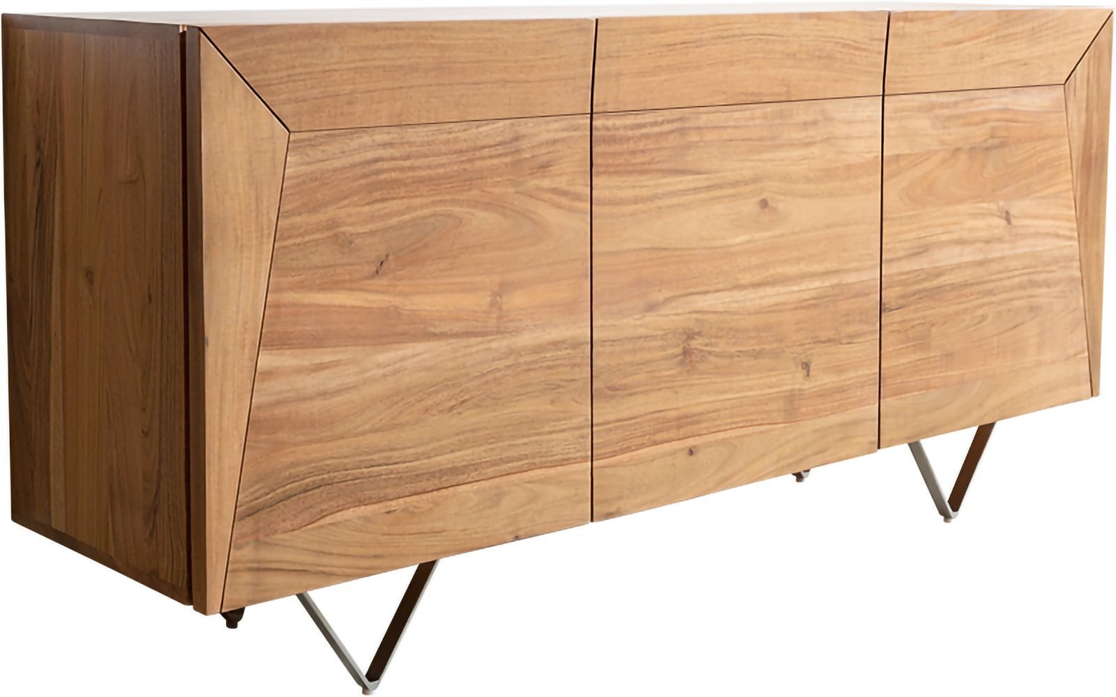 DELIFE Sideboard Kayu, Akazie Natur 145x40x70 cm 3 Türen V-Fuß Sideboard