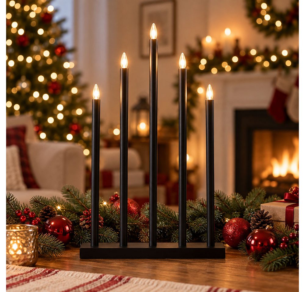 EGLO LED Dekolicht, Leuchtmittel inklusive, Warmweiß, LED Adventsleuchter Deko Weihnachtskerzen Schwarz 5-Flammig H 64 cm