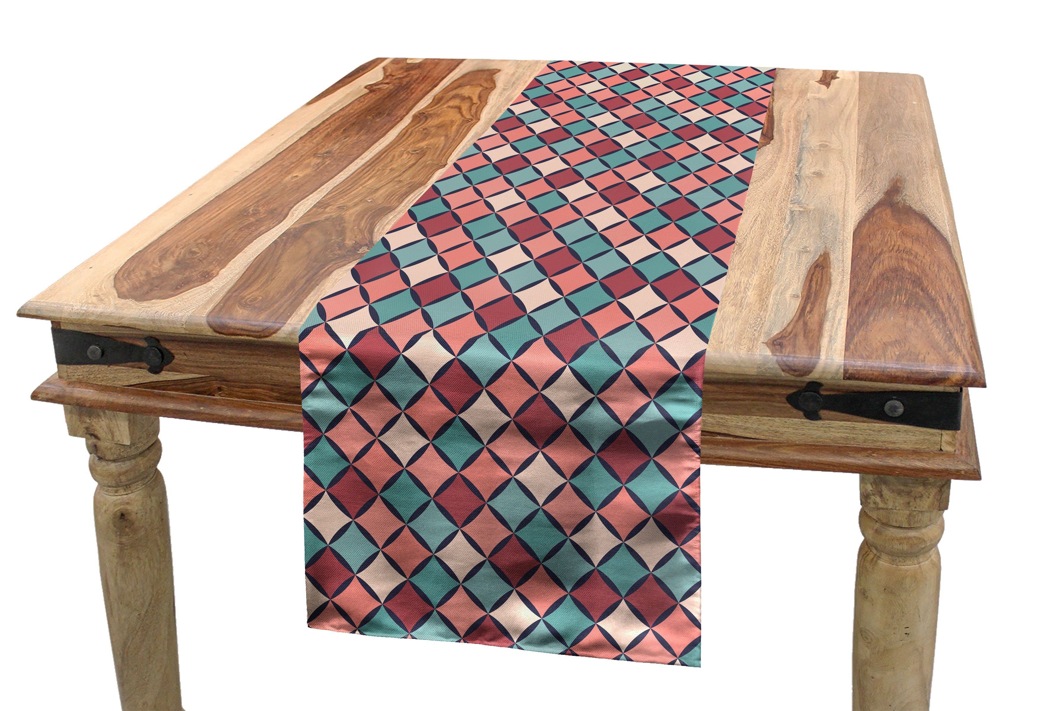 Abakuhaus Esszimmer Dekorativer Tischläufer, Retro Style Geometrisch Checkered Küche Rechteckiger Tischläufer