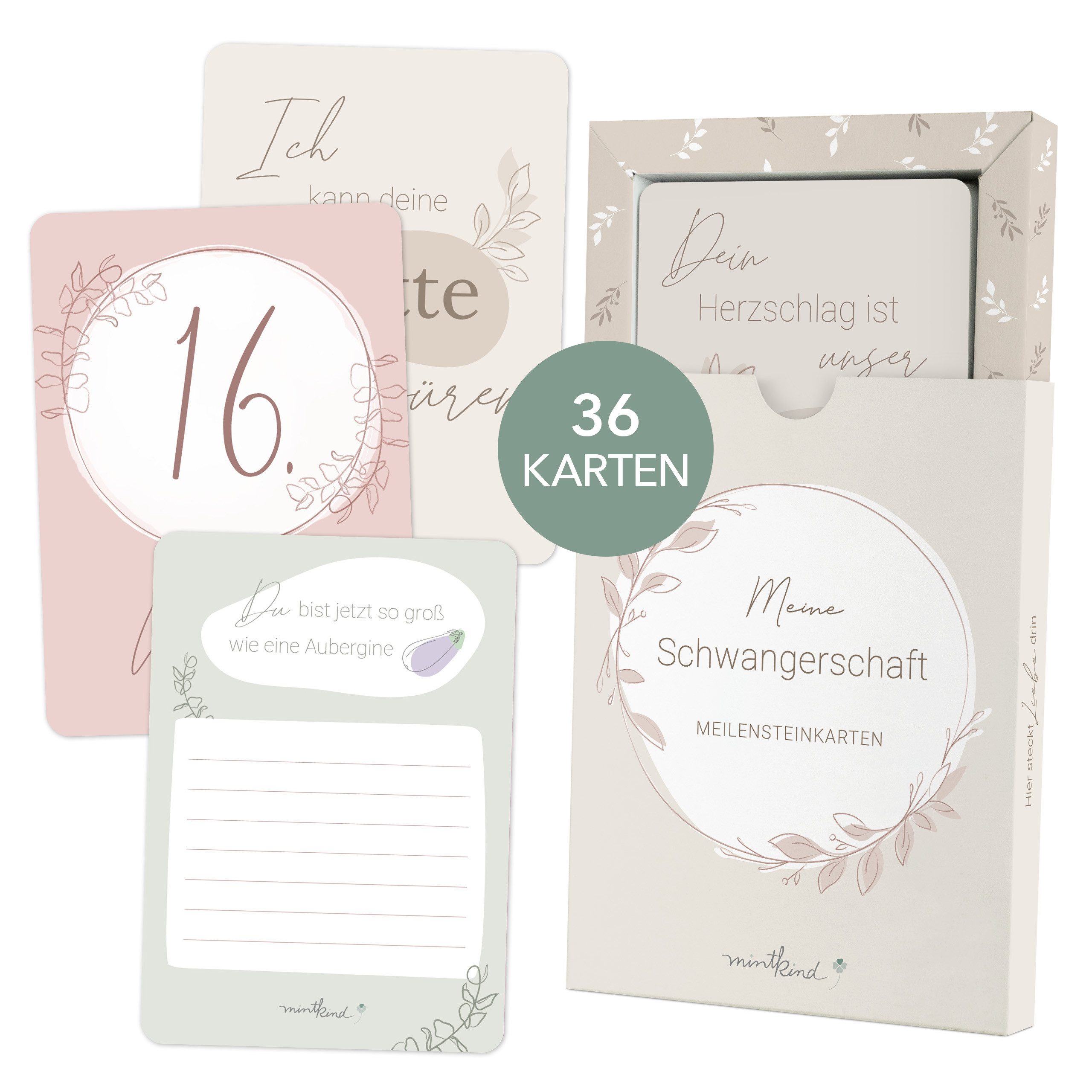mintkind Grußkarten Meilensteinkarten Schwangerschaft - 36 Stück