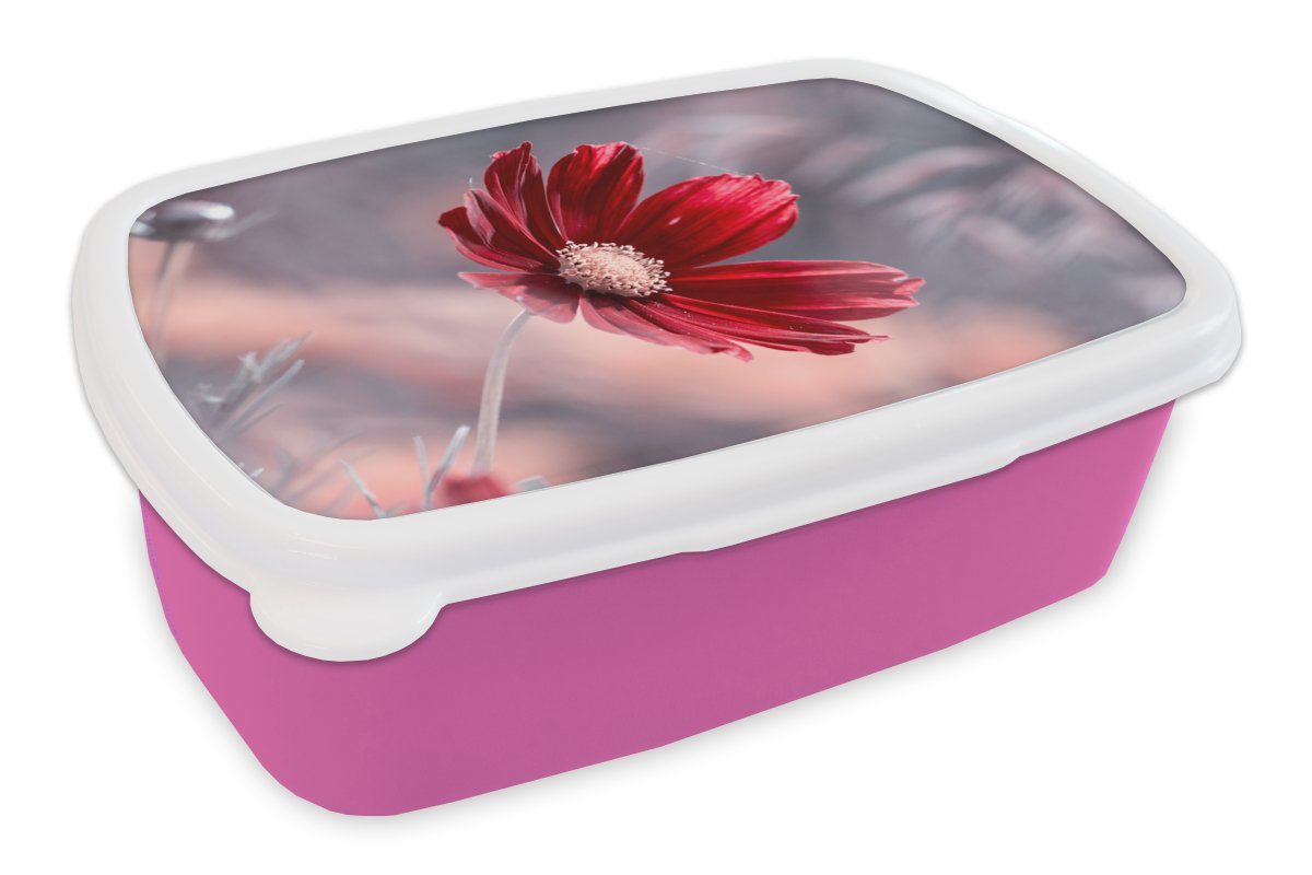 MuchoWow Kinder, Lunchbox Kunststoff, Kunststoff (2-tlg), - Natur - Brotdose Snackbox, - Mädchen, Erwachsene, Brotbox für Blumen rosa Pflanzen, Rot