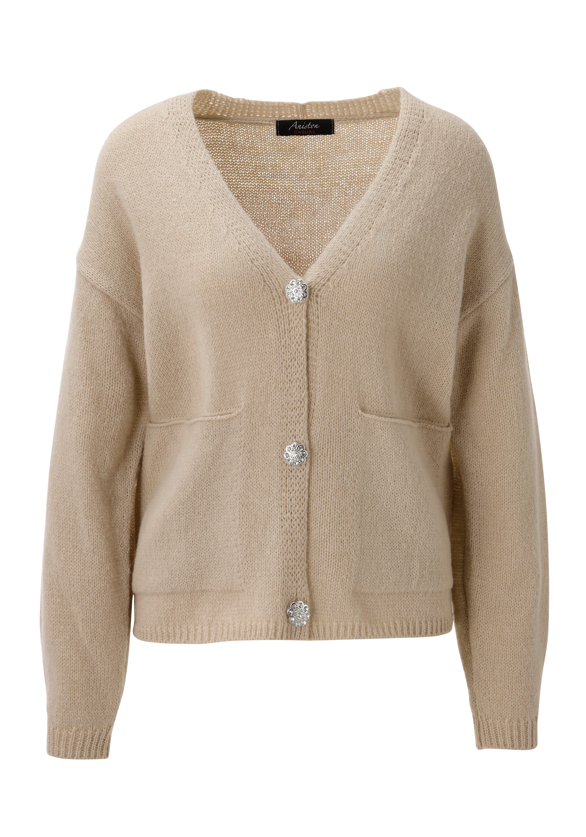 Aniston CASUAL Strickjacke mit Glitzersteinchen verzierten Knöpfen zu schließen - NEUE KOLLEKTION – Bild 5 von 5