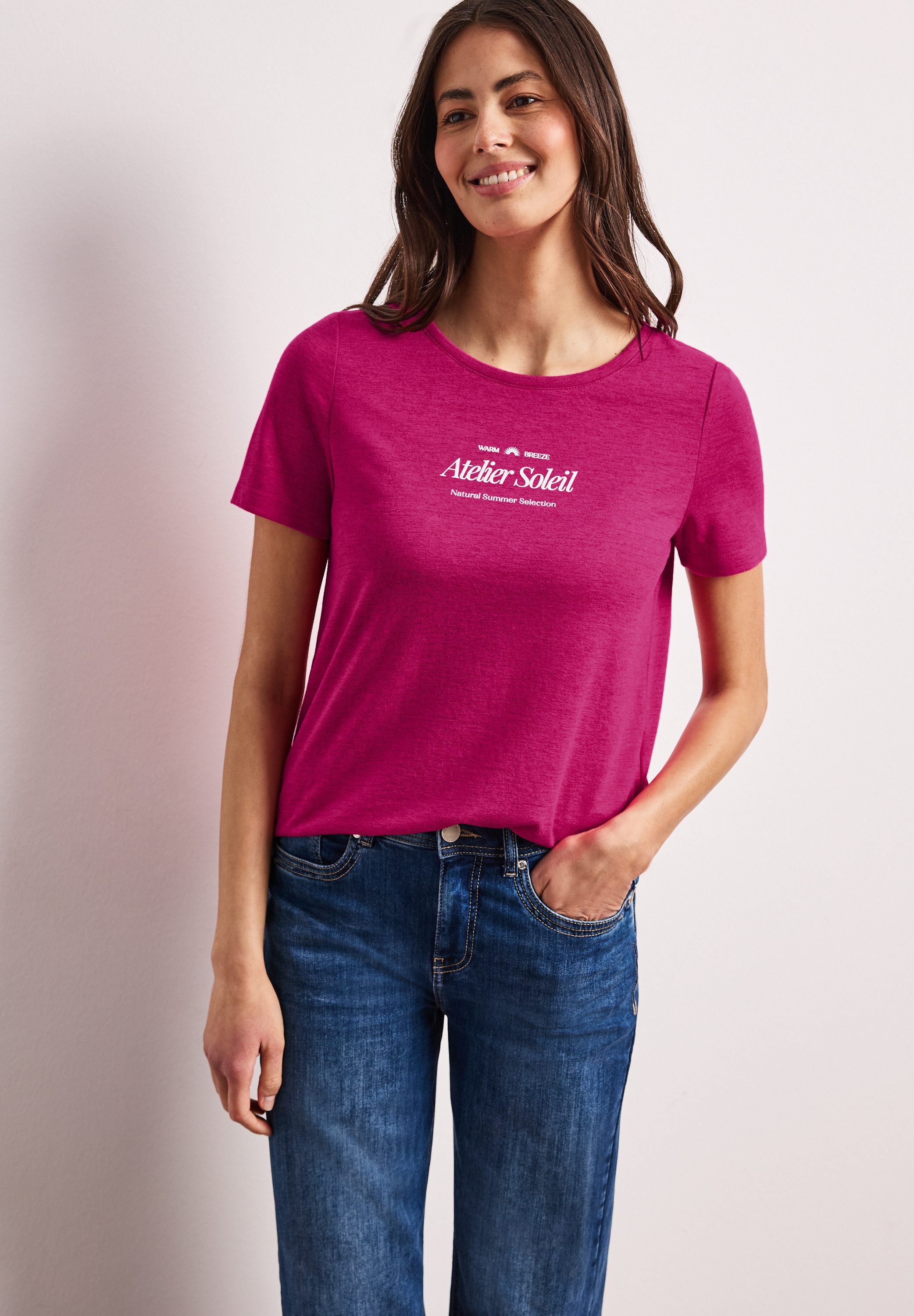 STREET ONE Kurzarmshirt Sommershirt mit Rundhals und Wording