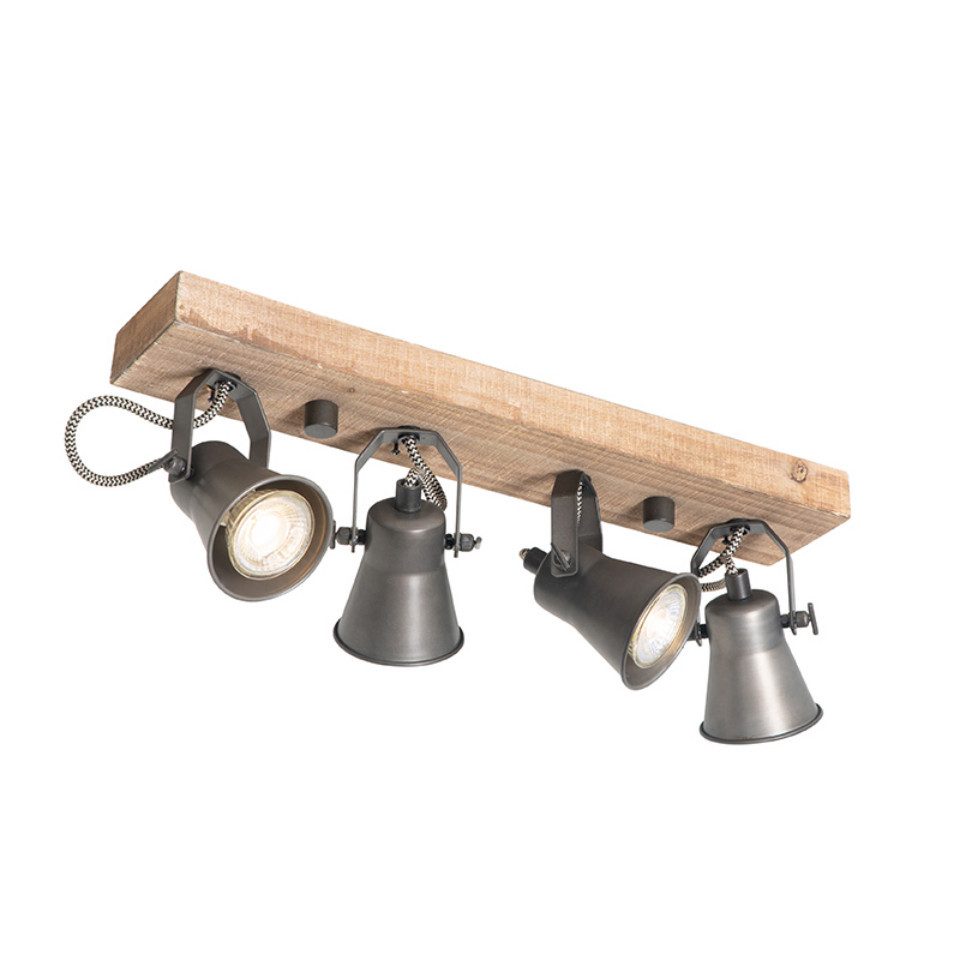 Qazqa LED Aufbaustrahler Jelle, ohne Leuchtmittel, GU10, Schwarz, Landhaus, Holz, 4-flammig