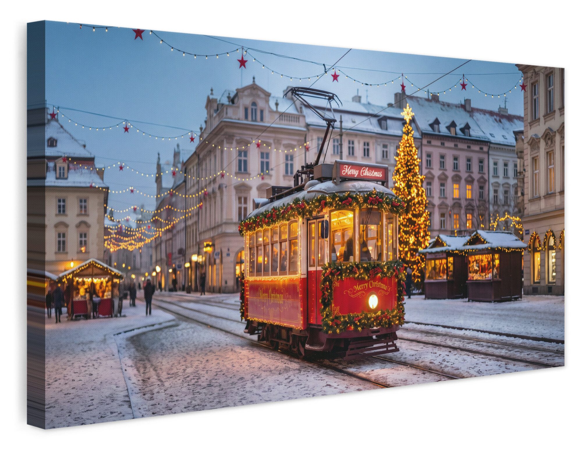 OneMillionCanvasses® Leinwandbild Panorama Straßenbahn – Weihnachten – Schnee, Fotodruck (1 St), Wandbild, Deko Schlafzimmer Wohnzimmer Flur 40x20 cm