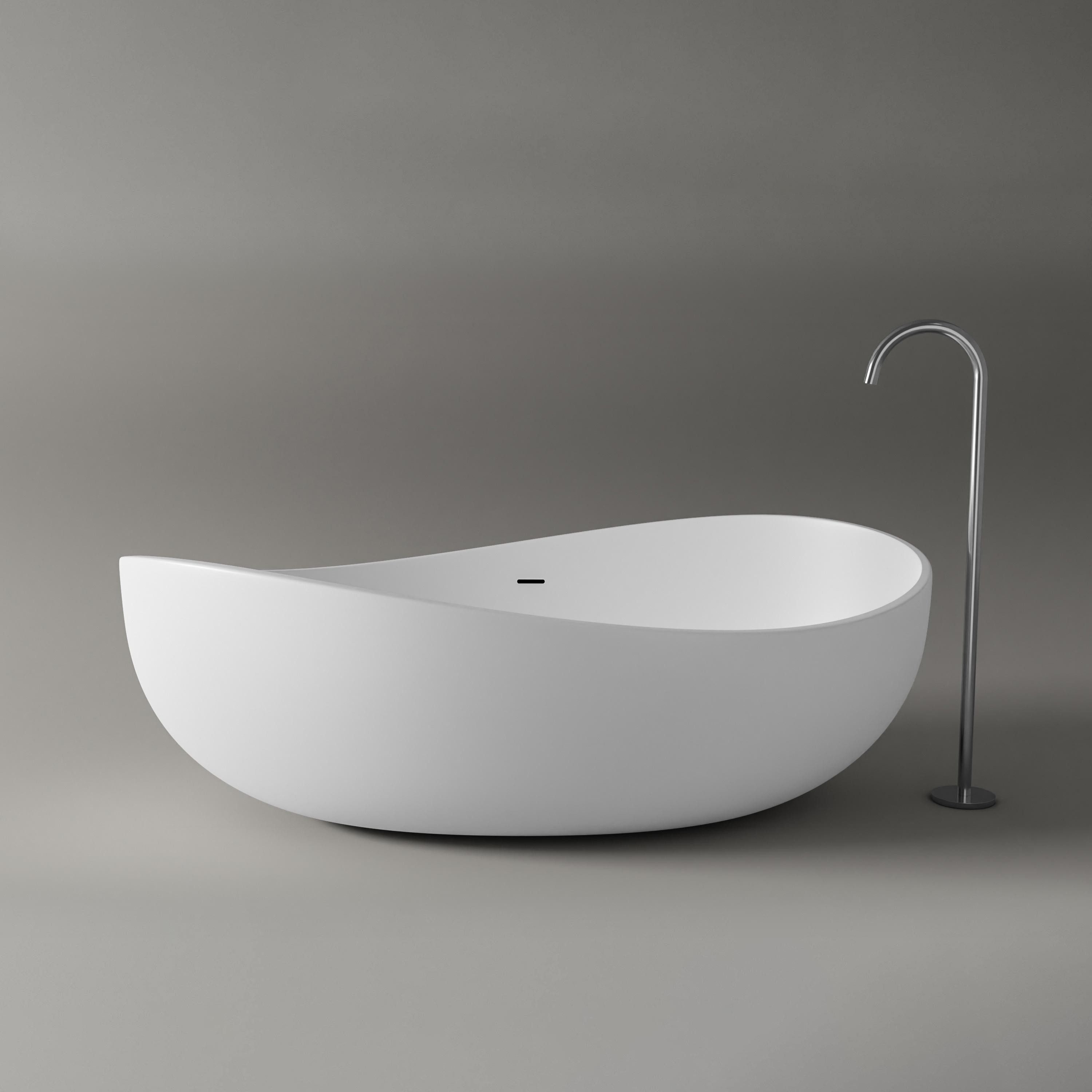 Bernstein Badewanne WAVE STONE 180 x 110 cm, Freistehende Badewanne Mineralguss matt oval breit