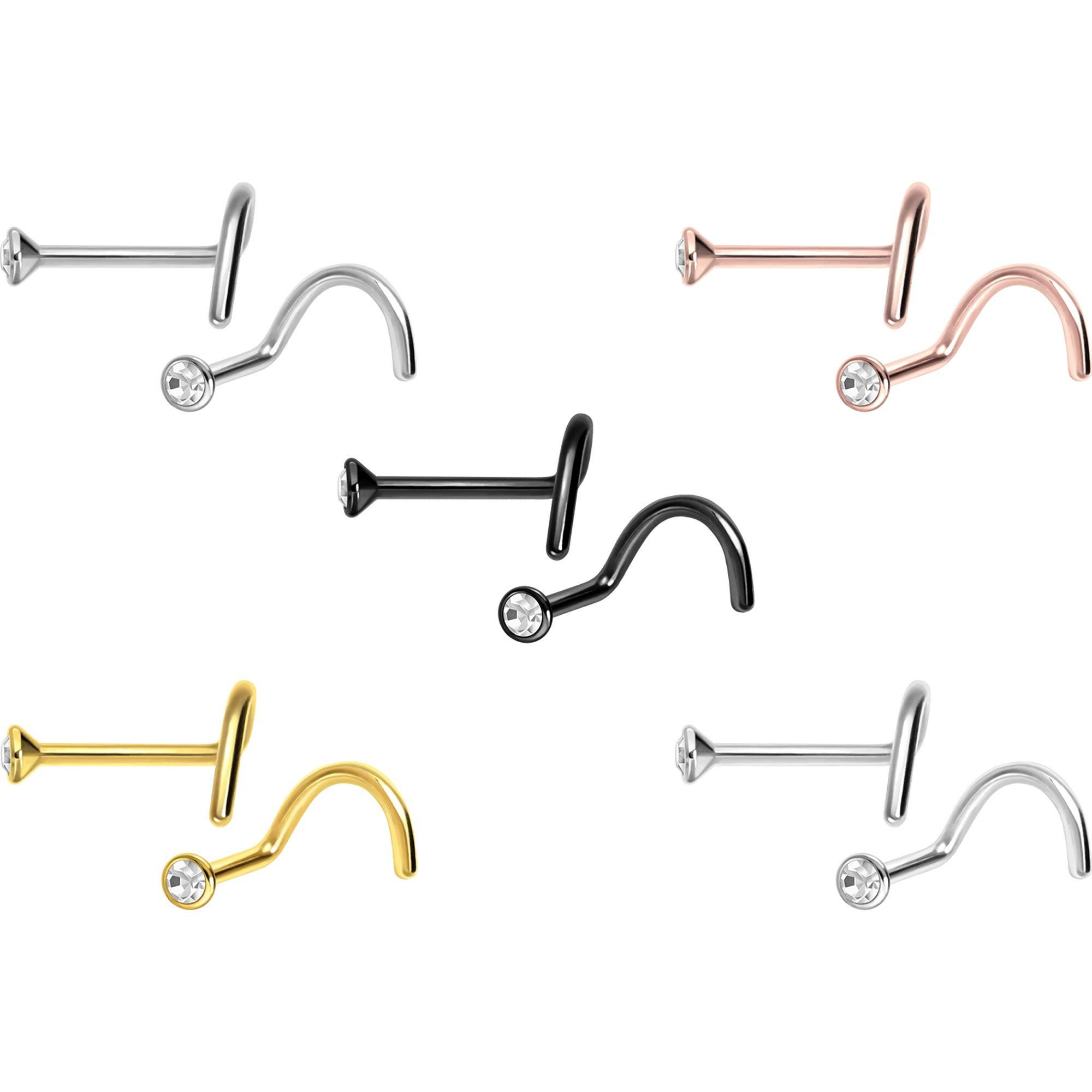 PIERCINGLINE Nasenpiercing Titan Nasenstecker Spirale FLACHER KRISTALL (Nas günstig online kaufen