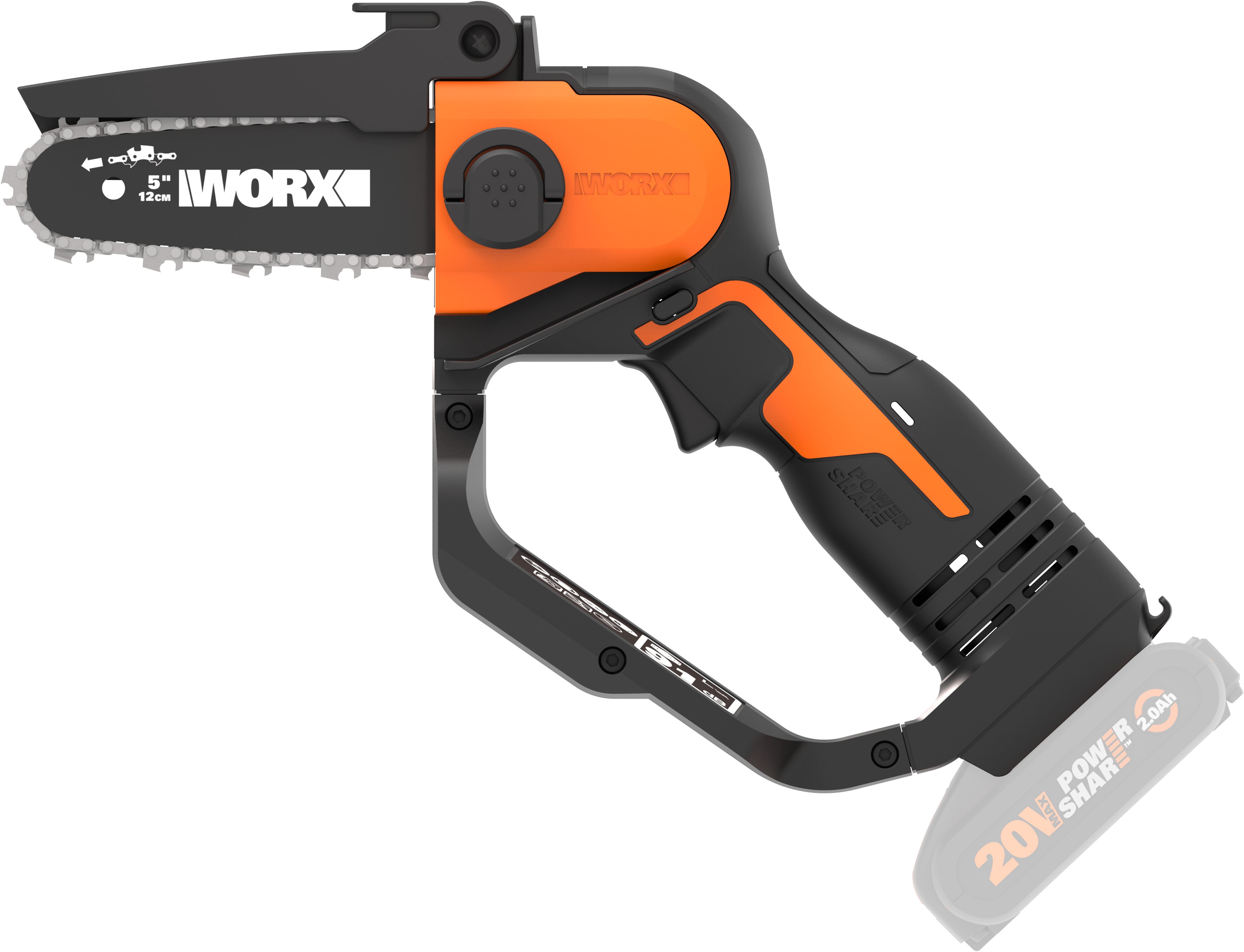Worx Akku-Kettensäge WG324E.9, 12 cm Schwertlänge, Einhand Astsäge, 6,7m/s Kettengeschwindigkeit, ohne Akku und Ladegerät