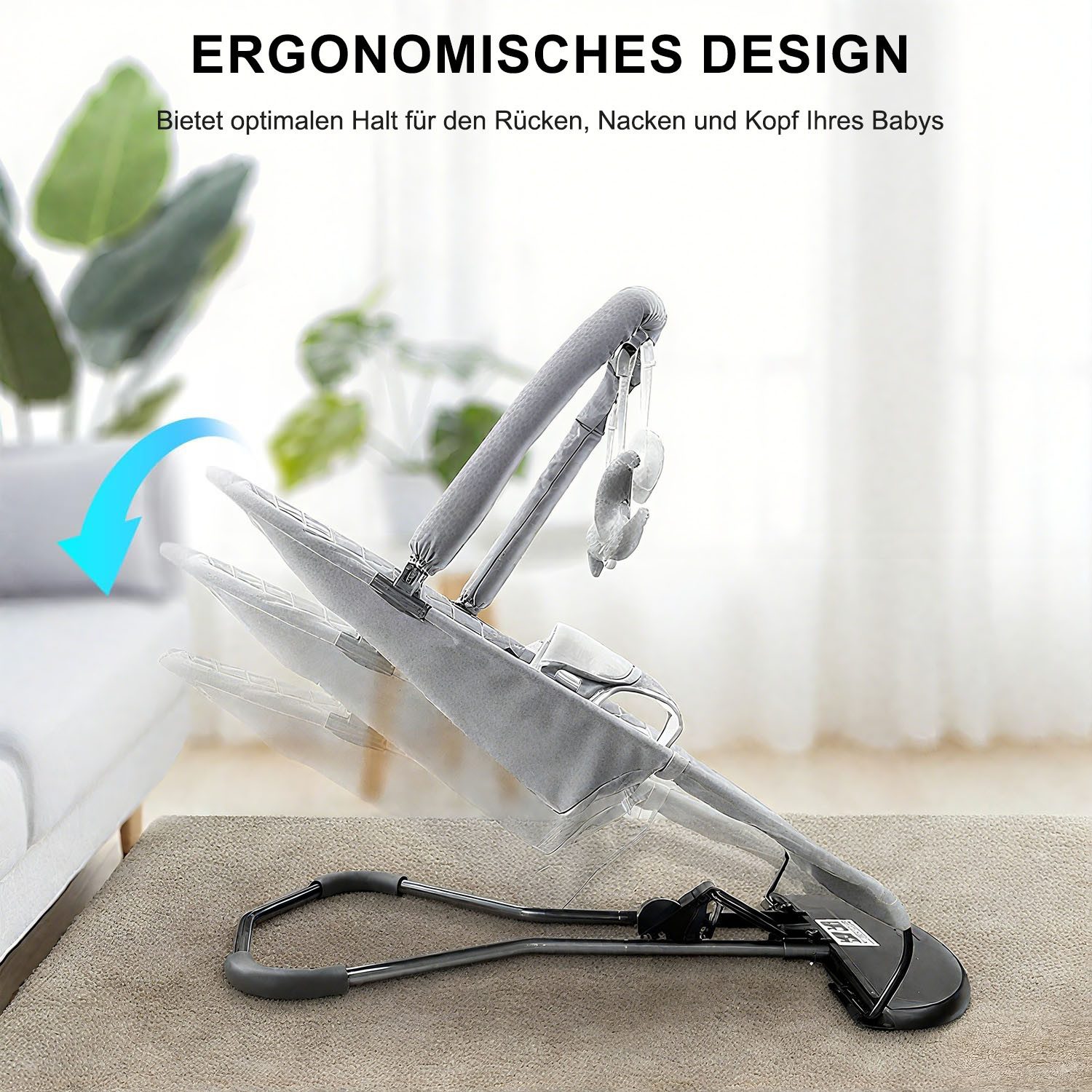 SURFOU Baby Bouncer, Baby Swing, Baby Bouncer with Toy Bar and 3 Toys, 0-6 Months up to 9 kg, Ergonomically Height Adjustable with Toy Arch