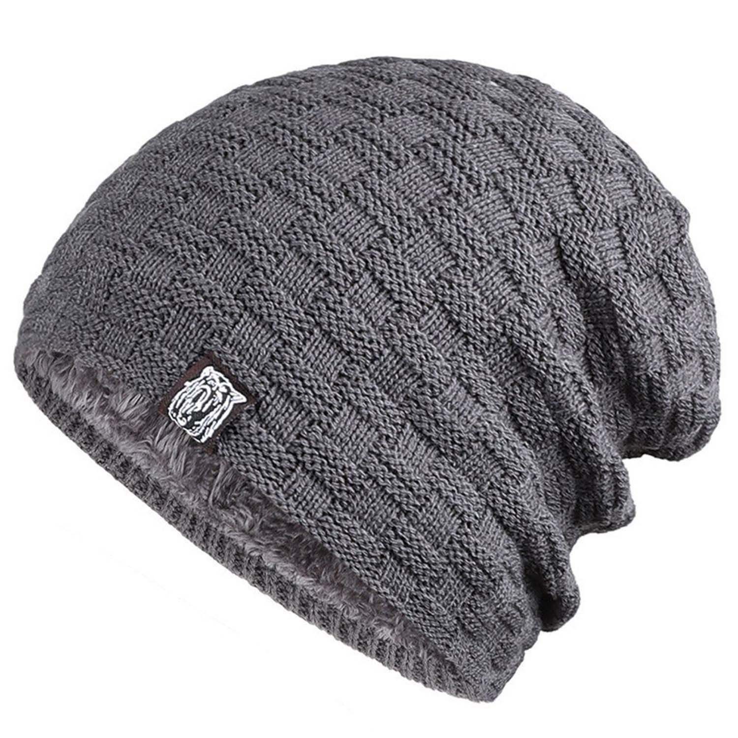 trends for living Beanie Winterwarme Strickmütze Baumwollmütze mit Fleece gefütterte verdickte