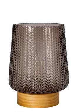 Pauleen LED Tischleuchte Fancy Glamour mobile Taupe Glas/Holz, LED fest integriert, Warmweiß, E27, Timer Batterie