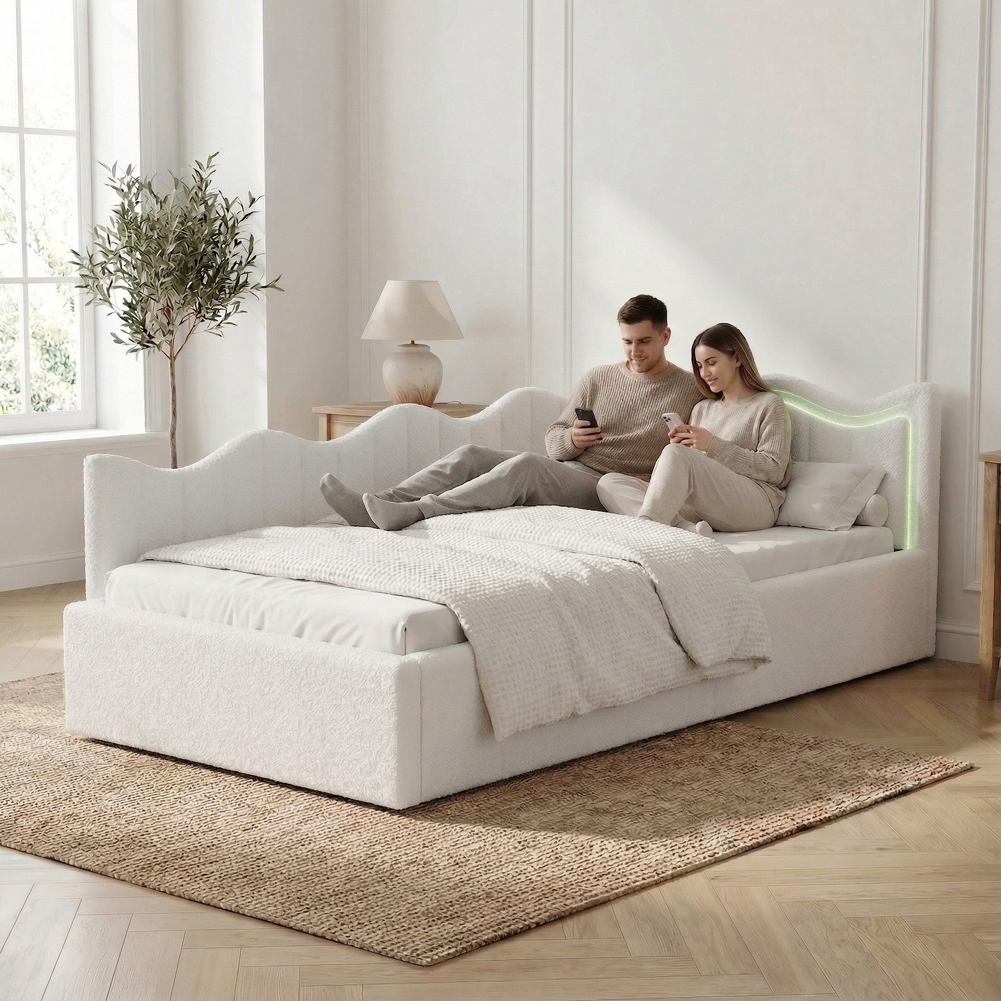 Furnishings Home Polsterbett Daybett Jugendbett Einzelbett (Hydraulisch hebbarer Stauraum, Geeignet für Jungen und Mädchen), Mit LED-Beleuchtung, Teddy-Samt, 90x200 cm