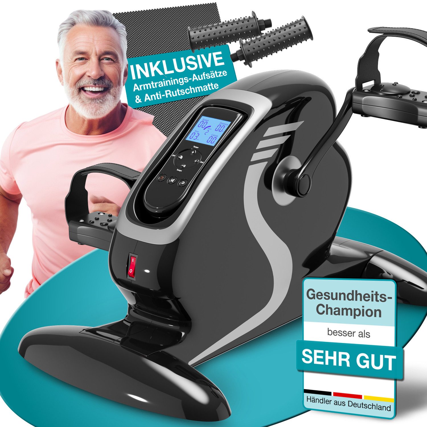 aktivshop Heimtrainer Minifahrrad für Erwachsene im sitzen, Mini, bis 120 kg Körpergewicht, Massage-Handgriffe mit Akupunktur-Oberfläche