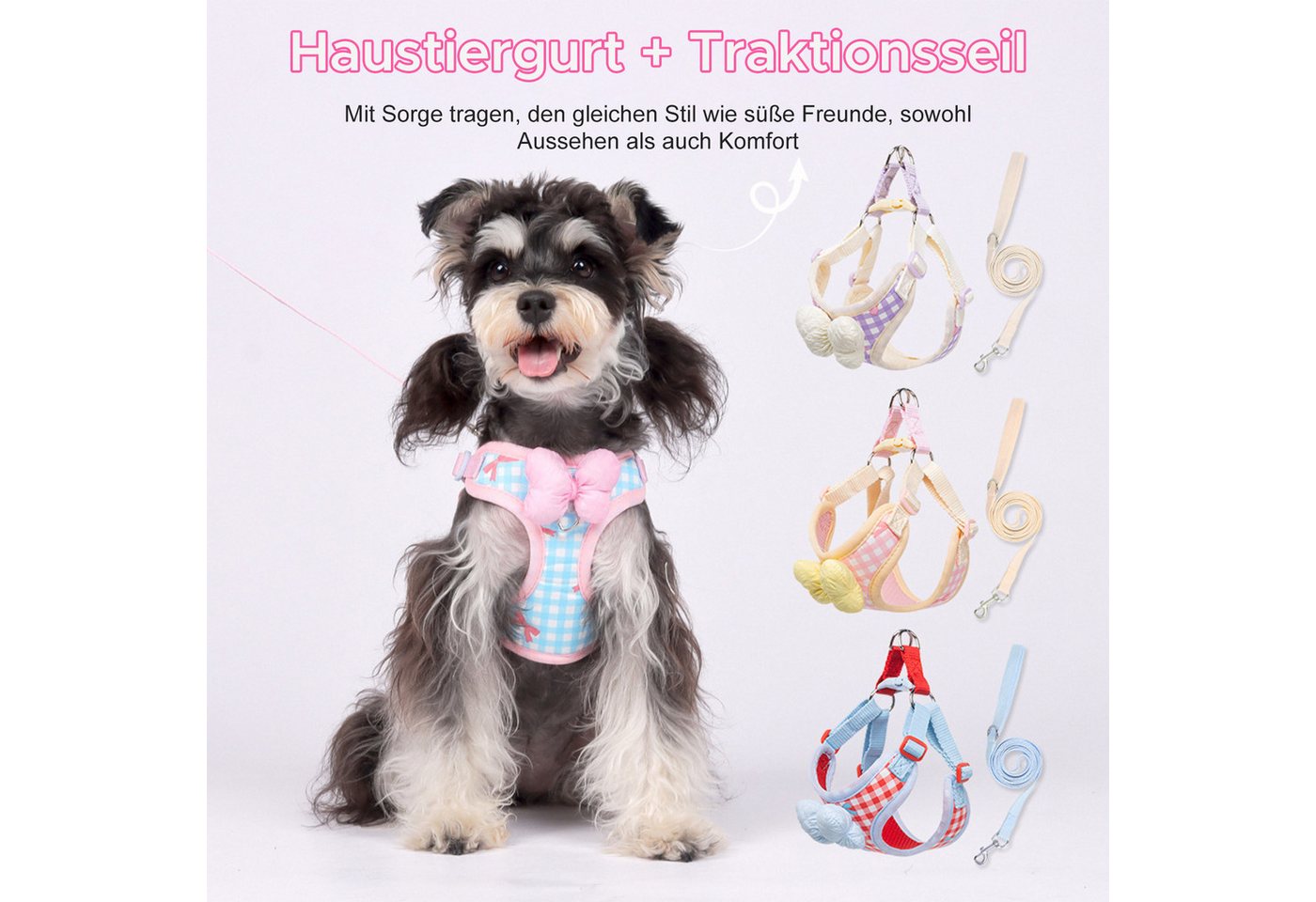 Thumbnail - Refttenw Hunde-Geschirr Hundegeschirr mit Hundeleine Kleine Hunde Leicht Verstellbare, weich Gepolsterte, Atmungsaktives