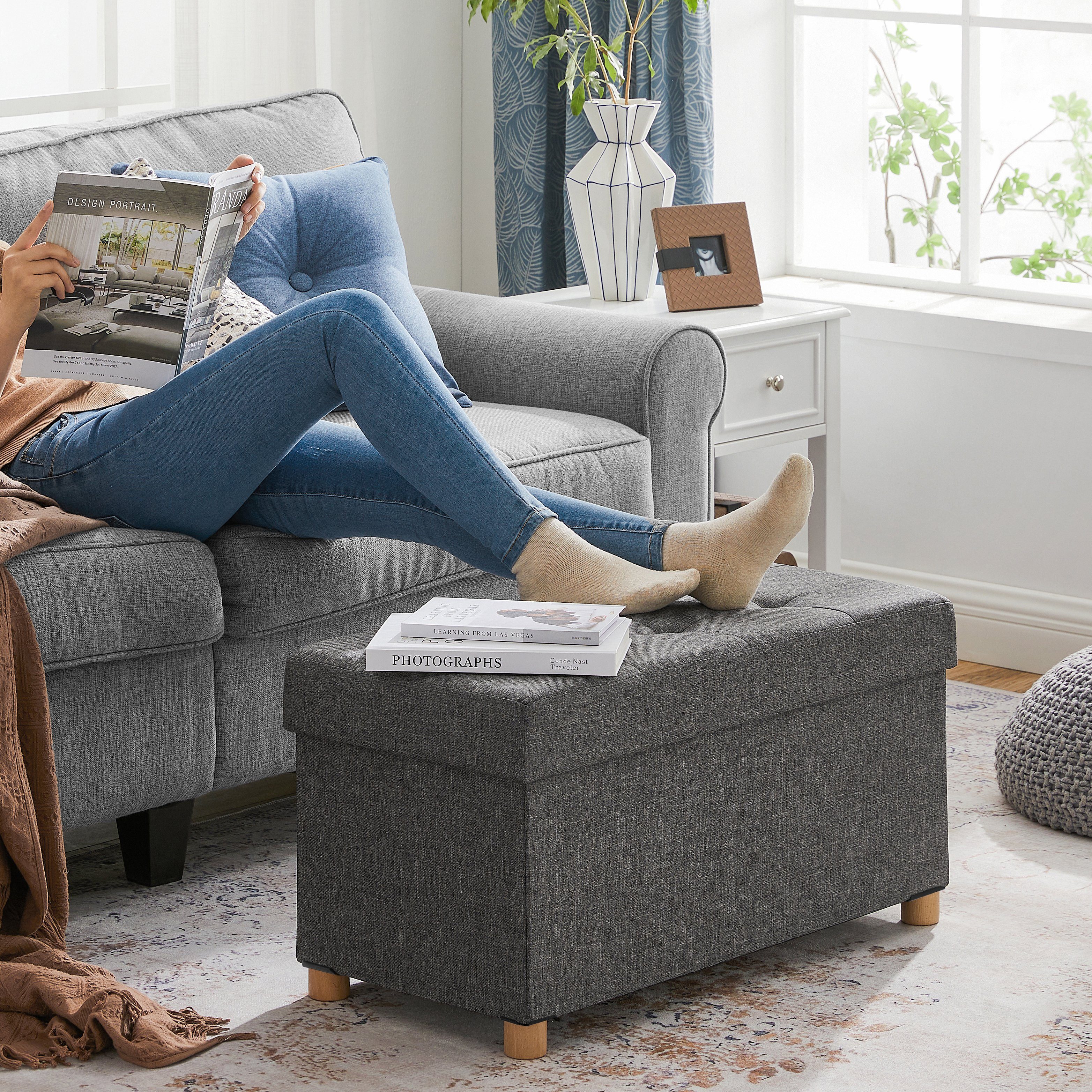 SONGMICS Sitzbank sitzhocker, 76/110cm mit Stauraum, klappbare Sitztruhe, F günstig online kaufen