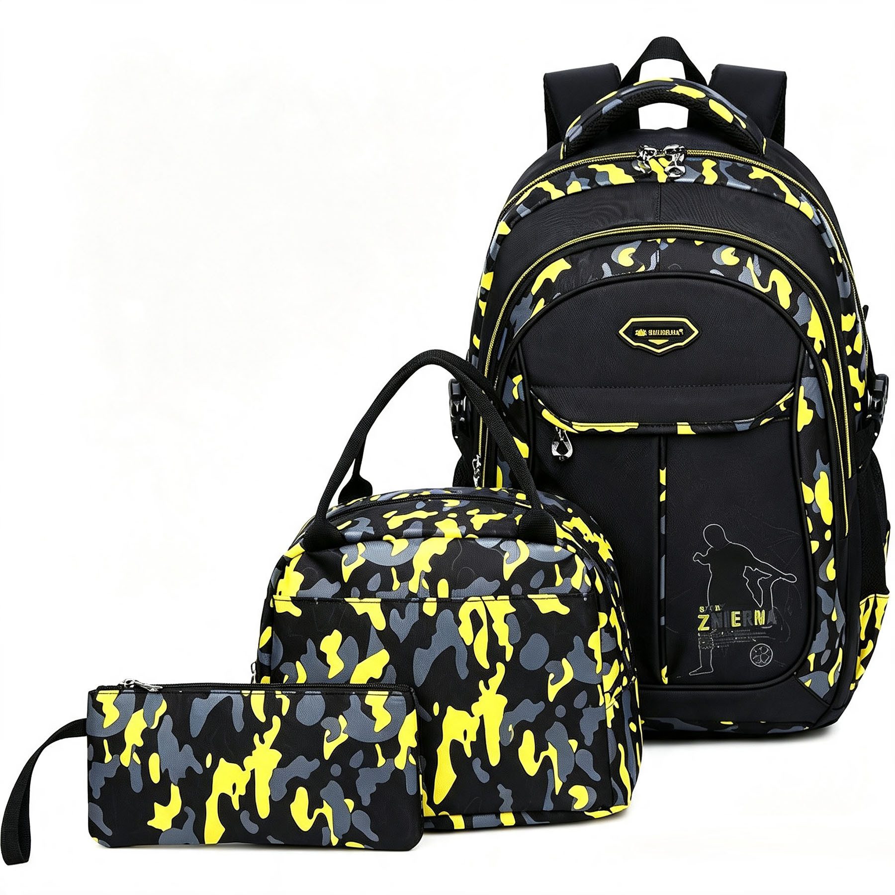 Mutig Schulrucksack Schulrucksack Teenager,Jungen Schulranzen-Set,Camouflage-Design (Mit Anhänger für jugendliche zum Schulbesuch,Einkaufen,Camping usw, Wasserdicht Schulranzen,Unisex Geeignet für Mittelstufe-Universität), Mit ergonomischem Design zur Entlastung von Schultern und Rücken