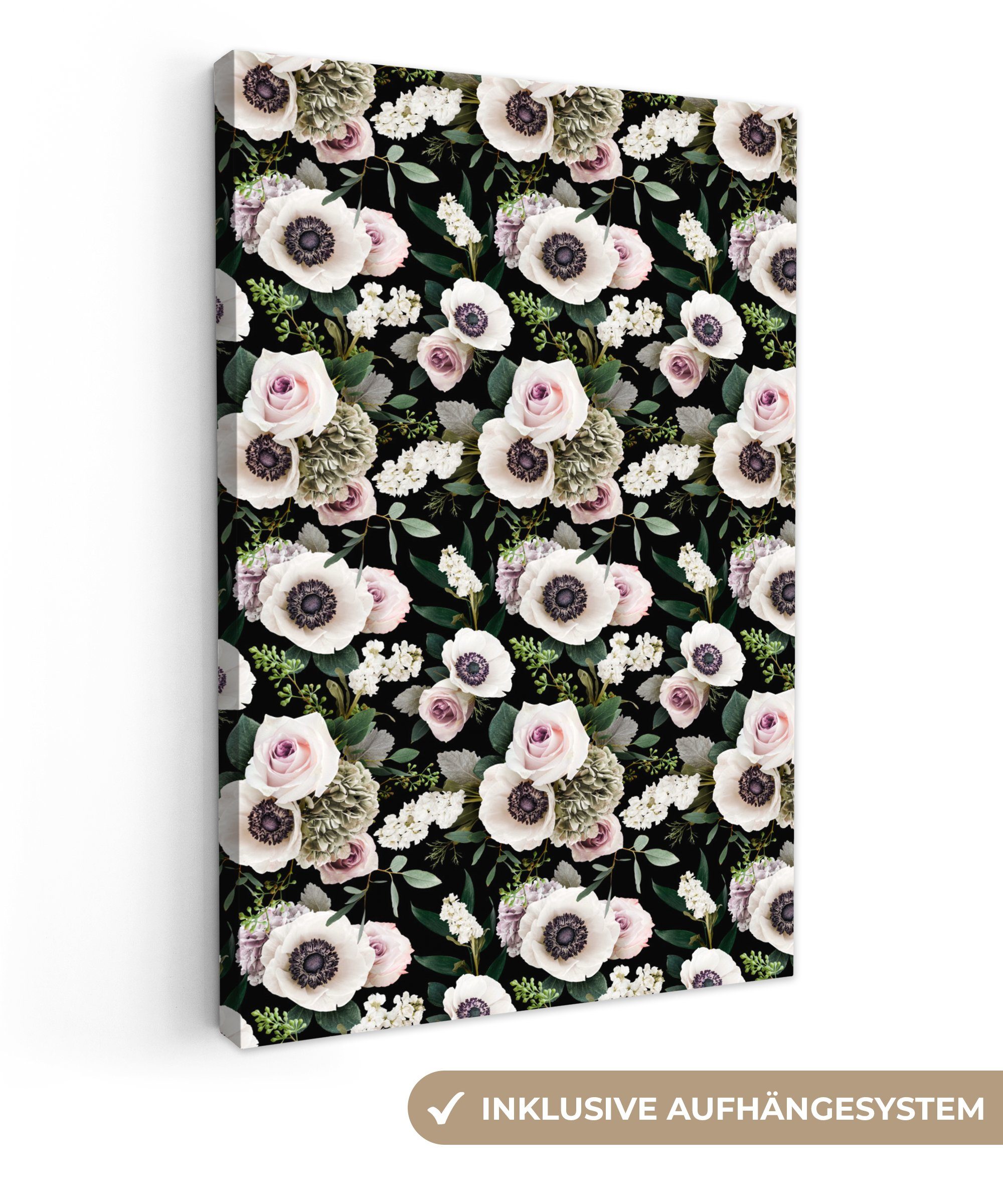 OneMillionCanvasses® Leinwandbild Blumen - (1 Gemälde, bespannt Anemone Leinwandbild - fertig inkl. Collage, 20x30 St), cm Zackenaufhänger