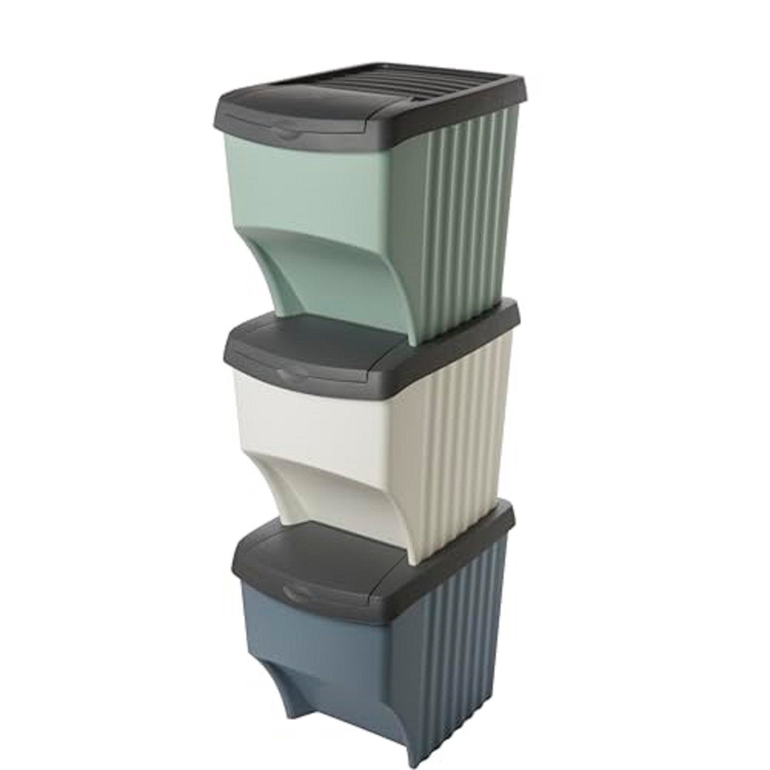 Centi Mülltrennsystem Müllsortiersystem 3-fach, Stapelbarer Abfallsammler, Stapelbarer Abfallsammler mit 3x22L