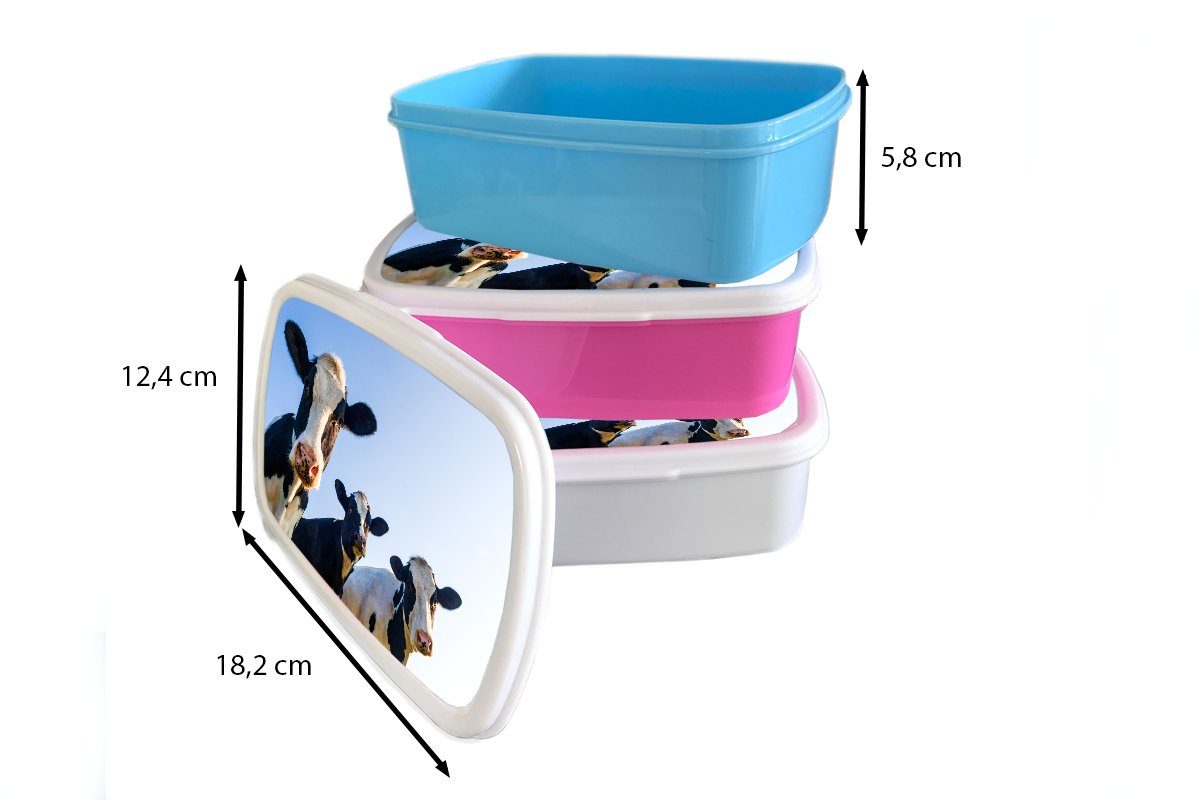 Kuh Lunchbox Tiere Brotbox Kunststoff, MuchoWow Makro, (2-tlg), Kinder, - - Brotdose Snackbox, Kunststoff - rosa für Mädchen, Blau Erwachsene,