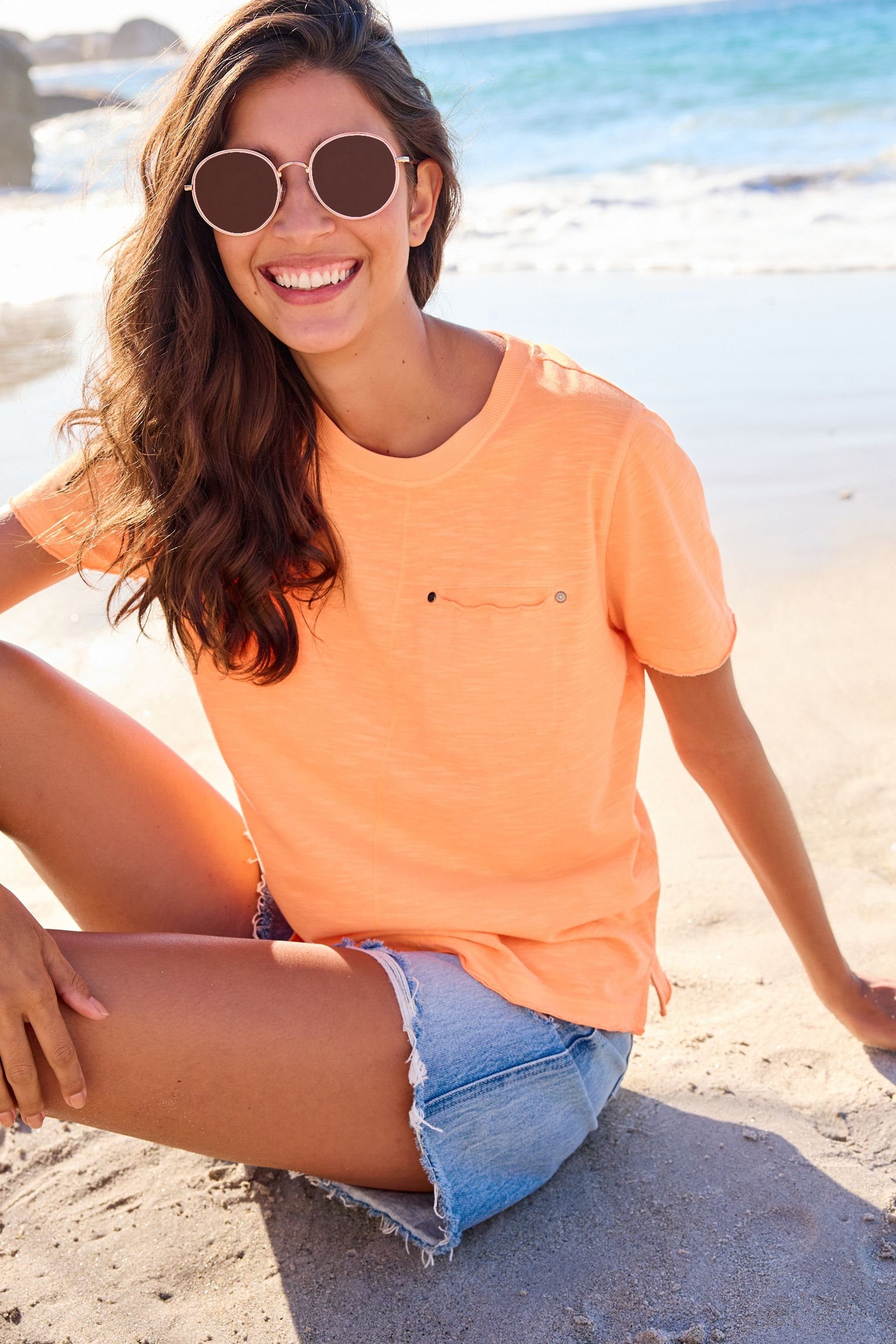 T-Shirt Next (1-tlg) Tasche Bright Rundhalsausschnitt mit Orange T-Shirt und