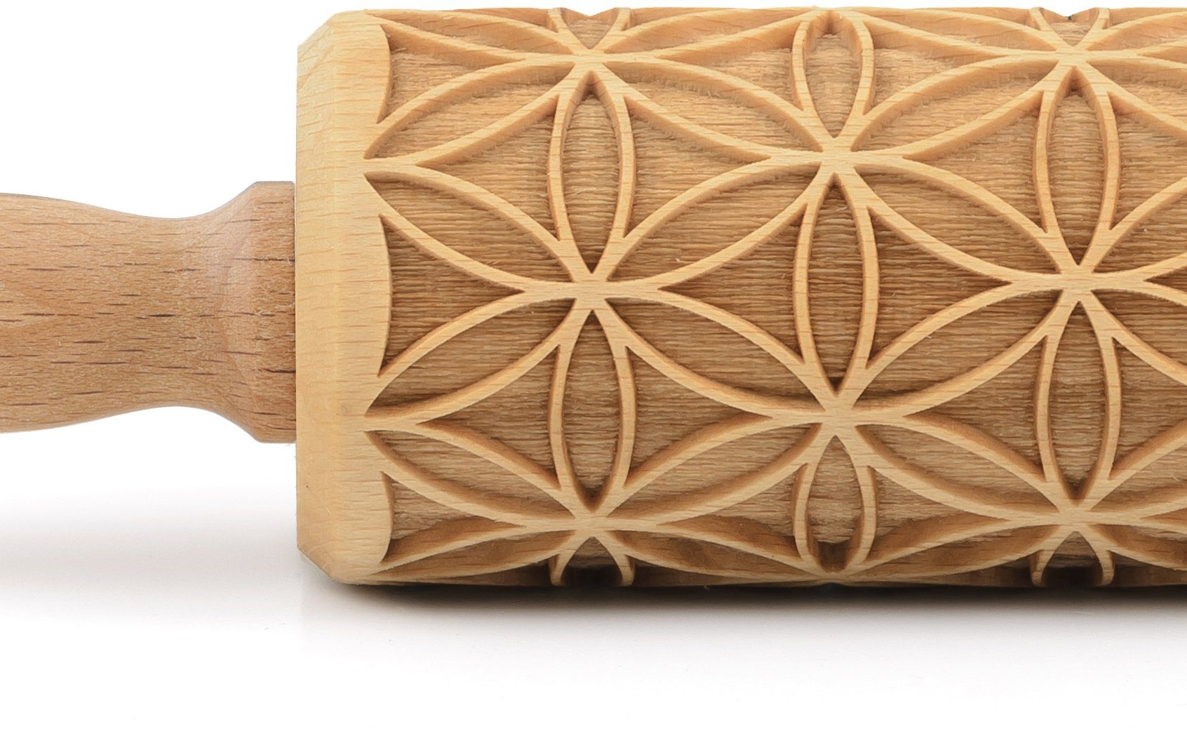 folkroll Teigroller 3D-Motiv-Teigrolle Massivholz, Blume des Lebens