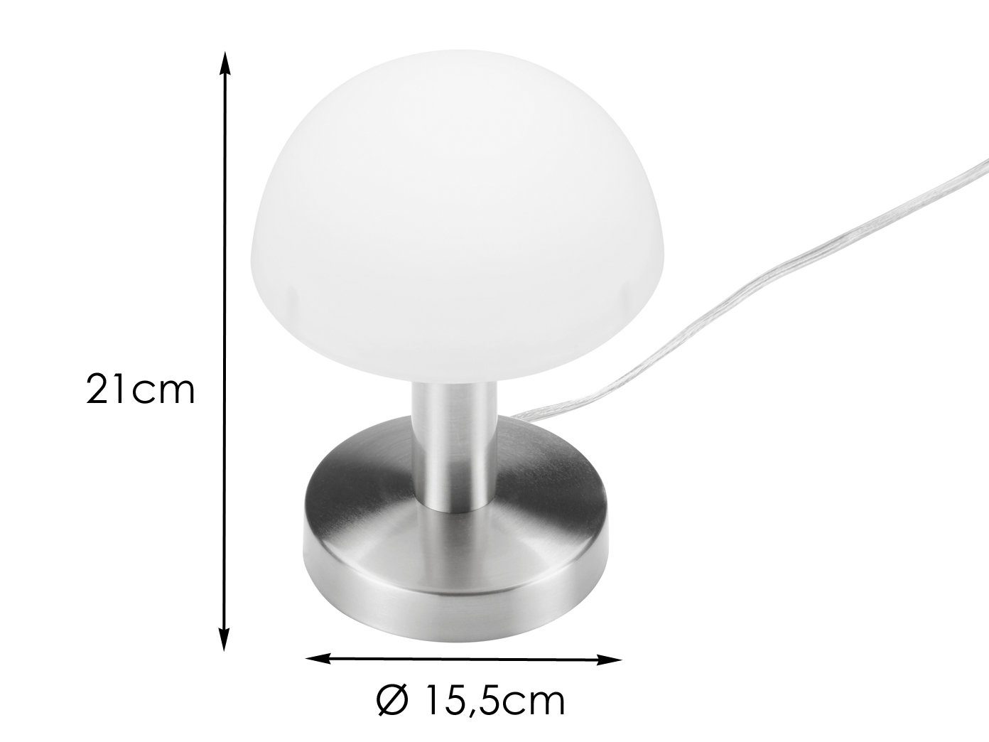 ohne meineWunschleuchte Dimmfunktion, Glas-Schirm mit Metallfuss & kleine Lese-Lampe Nachttischlampe, Fensterbank für Leuchtmittel, Bett