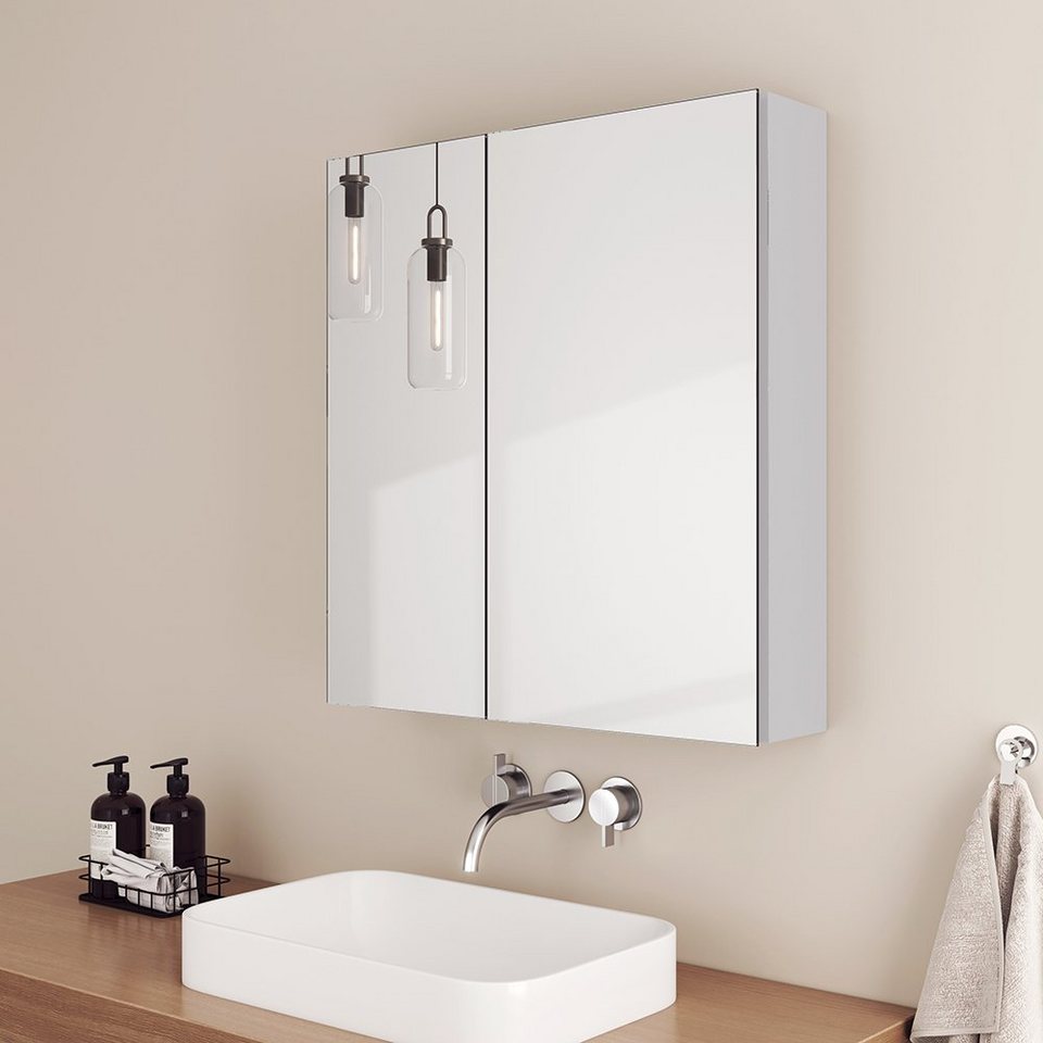 EMKE Spiegelschrank 60X65cm Badezimmer Spiegelschrank Verstellbare  Trennwand Badschrank mit Doppelseitigem Spiegel