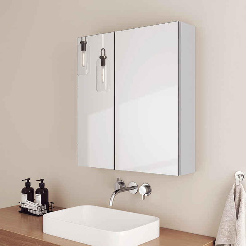 EMKE Spiegelschrank 60X65cm Badezimmer Spiegelschrank Verstellbare Trennwand Badschrank mit Doppelseitigem Spiegel