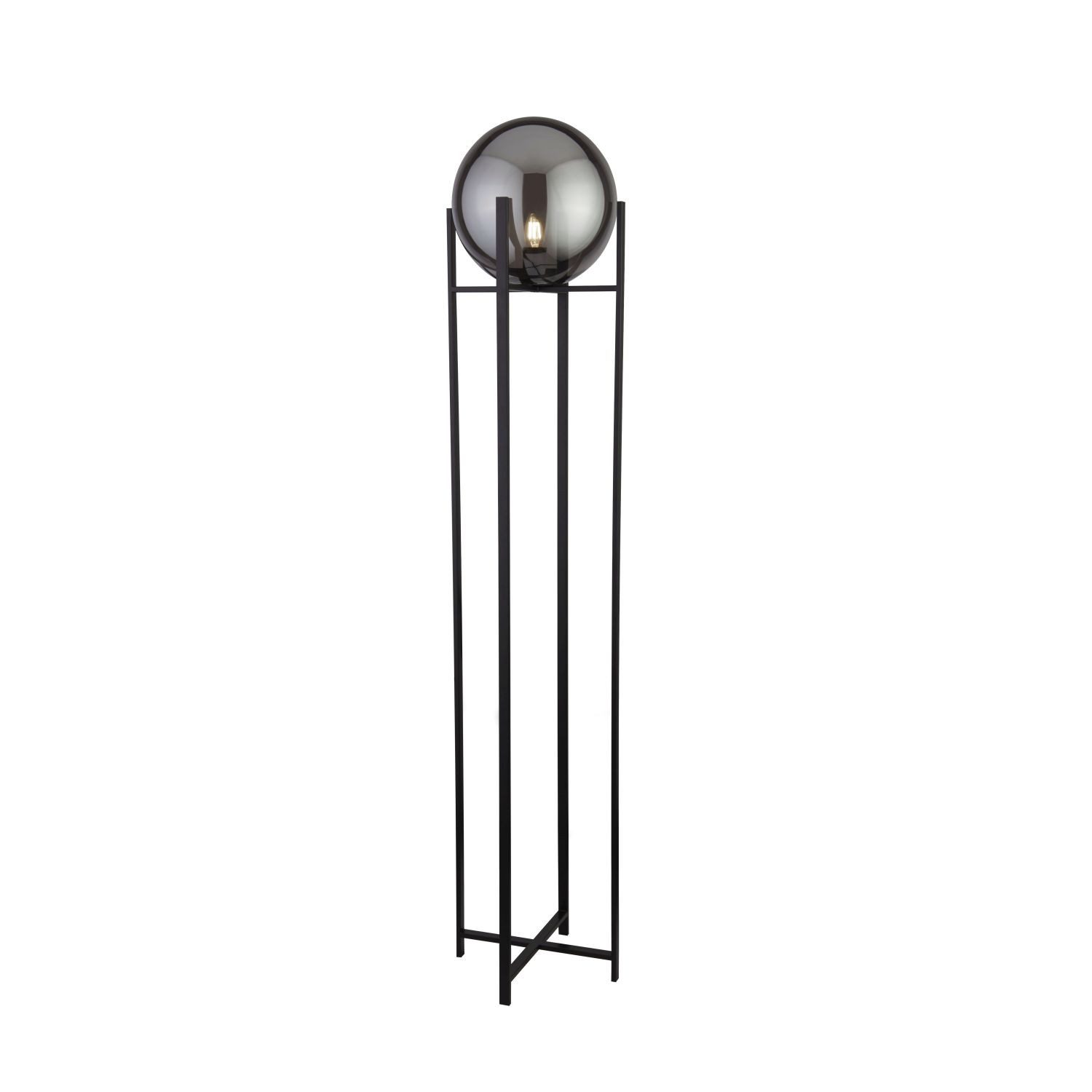 Licht-Erlebnisse Stehlampe KAYLEE, ohne Leuchtmittel, Glas Metall 159 cm E27 Schwarz Rauchgrau Wohnzimmer Retro