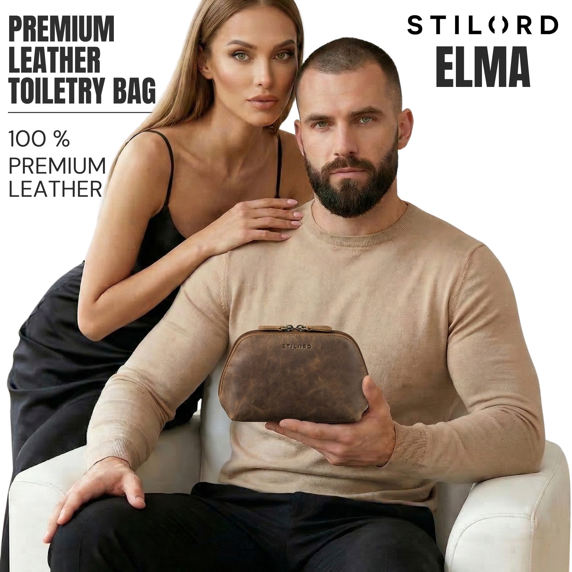 STILORD Kulturbeutel "Elma" Waschtasche Damen Leder Kulturbeutel Herren Klein