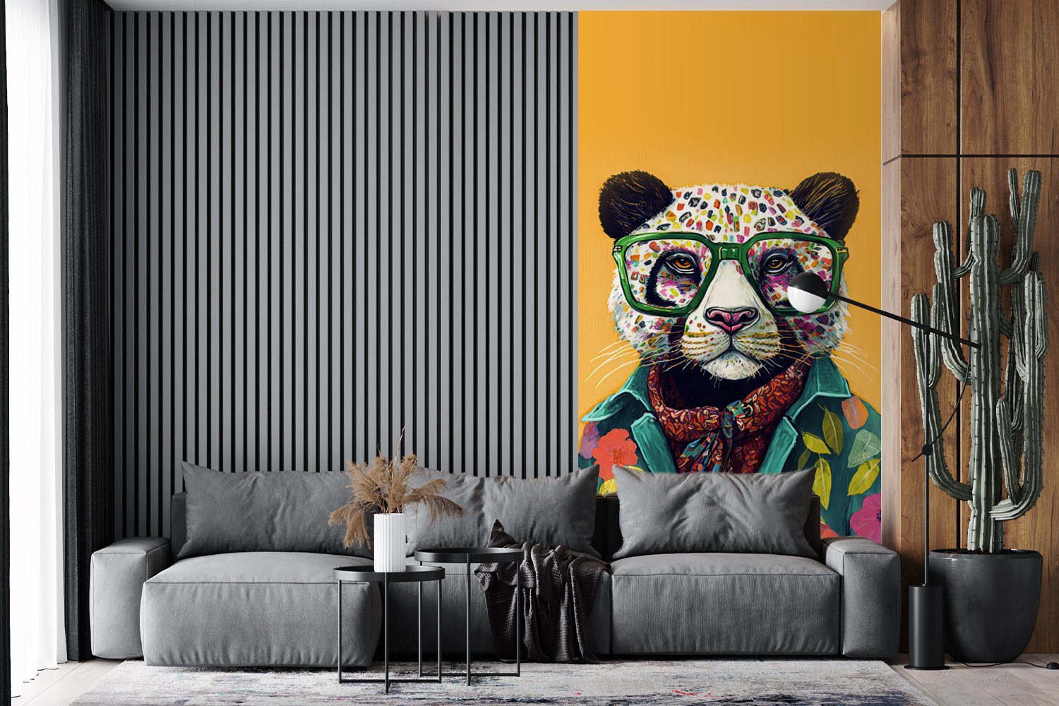 Brille - (2 Hippie, Schlafzimmer Fototapete Panda bedruckt, für Wohnzimmer Küche, Vliestapete Fototapete St), MuchoWow - Matt,