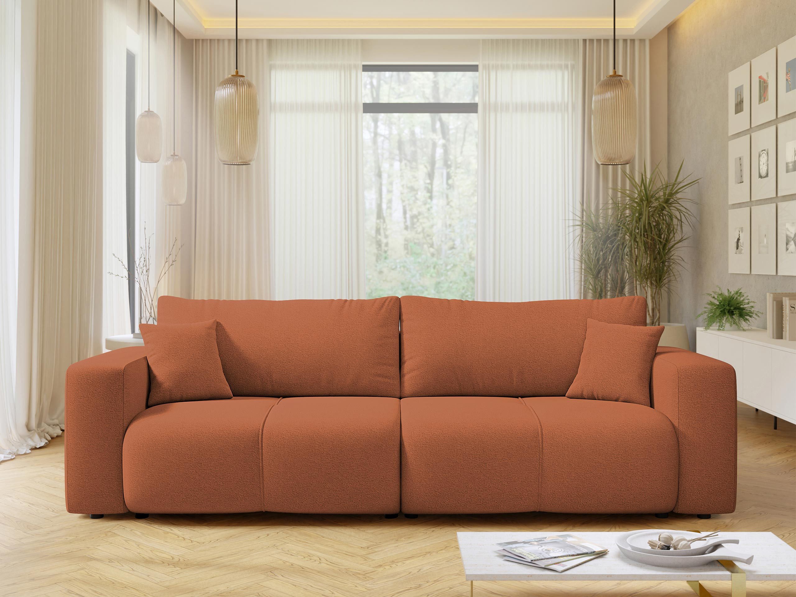 MIRJAN24 Schlafsofa Fetrinu, mit Schlaffunktion und Bettkasten, 248x92x82 cm, Wellenfeder, zwei Dekorative Kissen