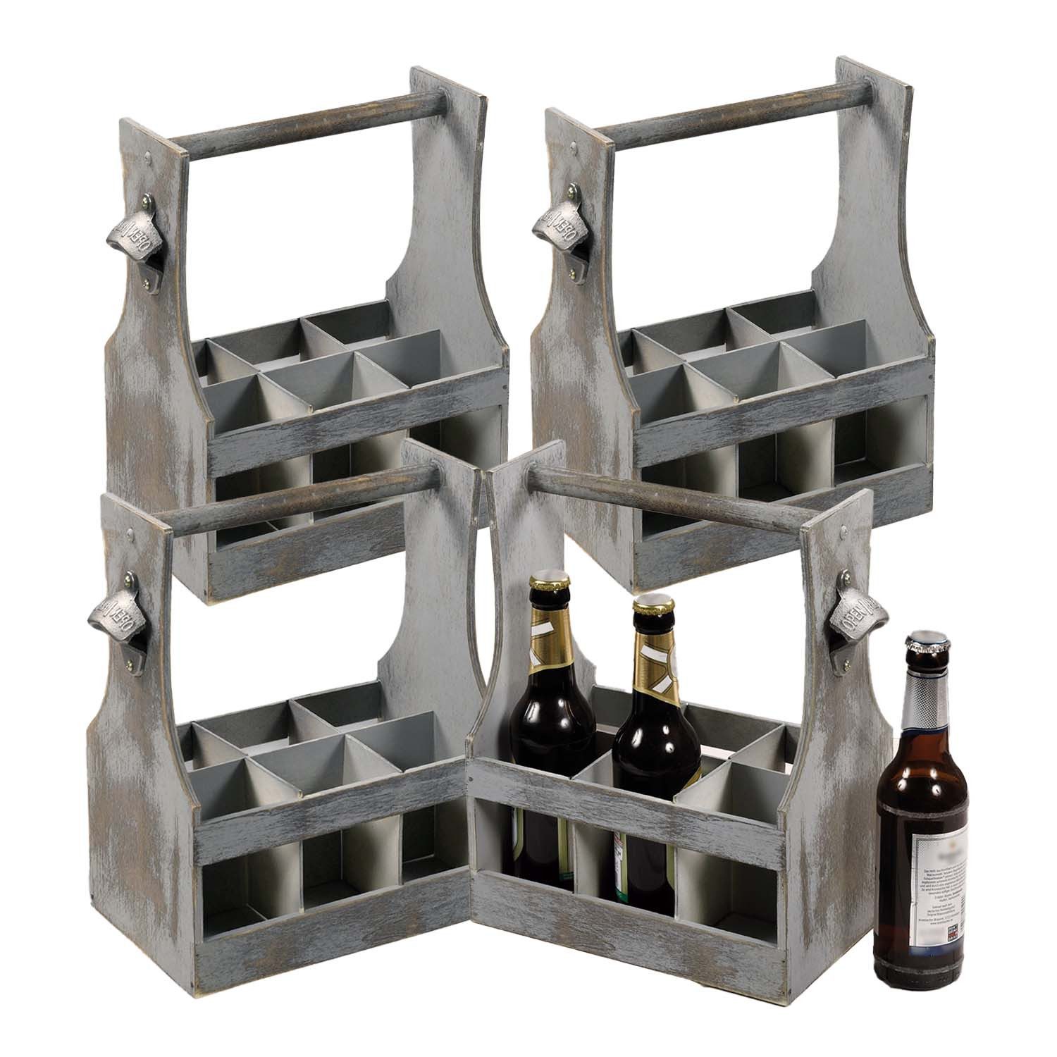Kesper Flaschenträger 4er Set Flaschenträger mit Flaschenöffner - Vintage grau (4-St), inkl. Flaschenöffner