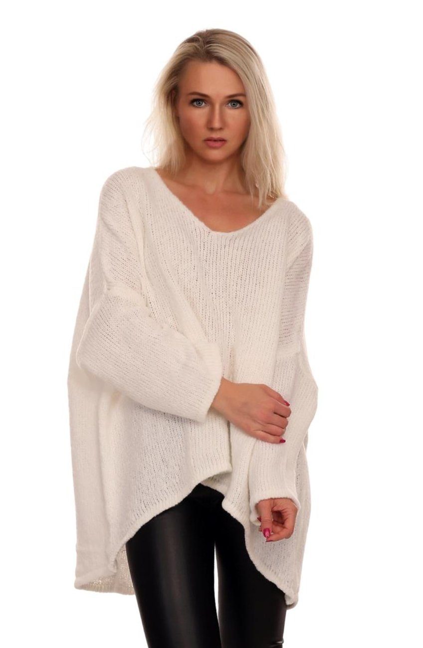Charis Moda Strickpullover V-​Ausschnitt im Oversized Look vorne kurz hinten lang